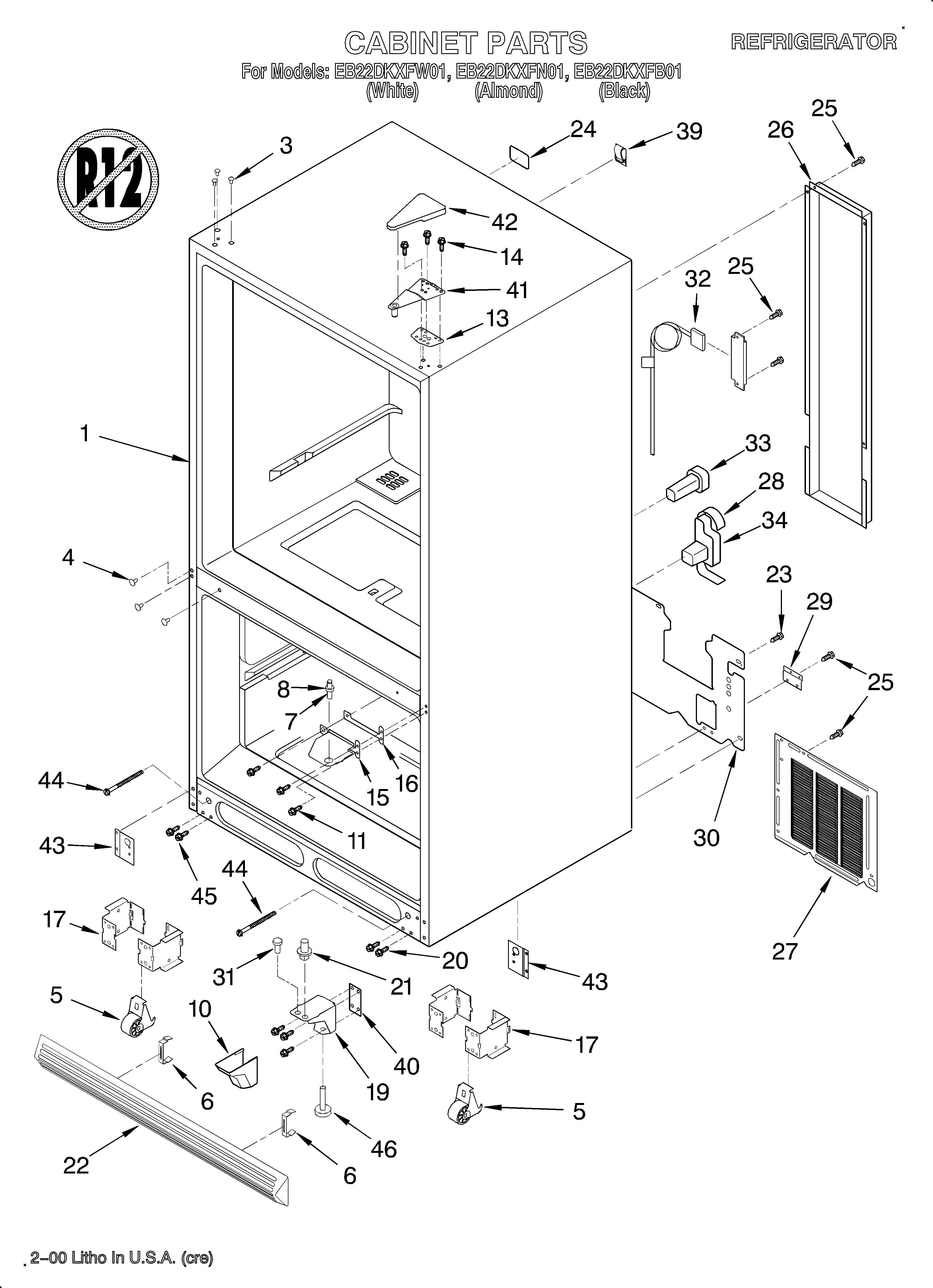 Whirlpool EB22DKXFW01 cabinet diagram