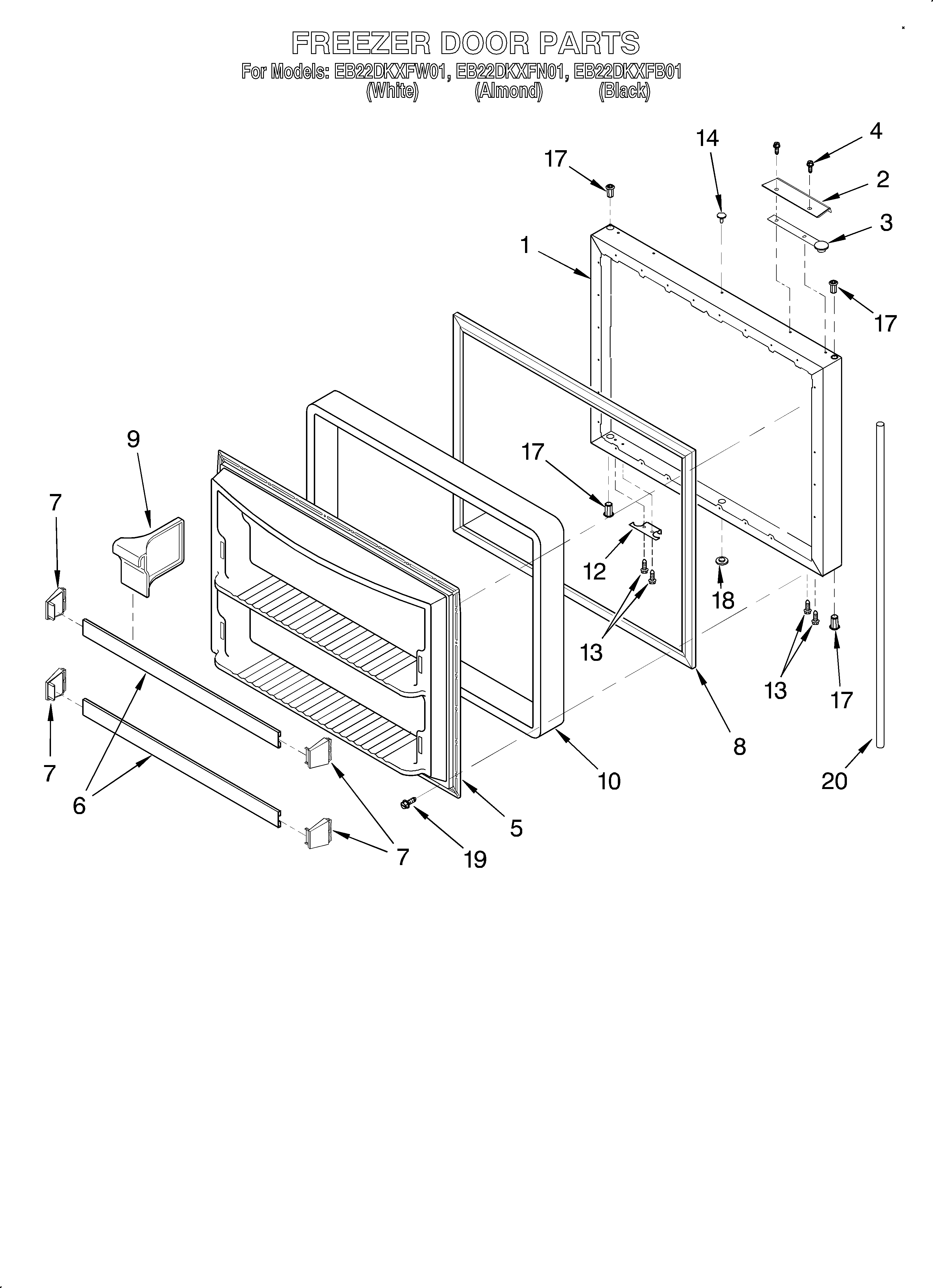 Whirlpool EB22DKXFW01 freezer door diagram