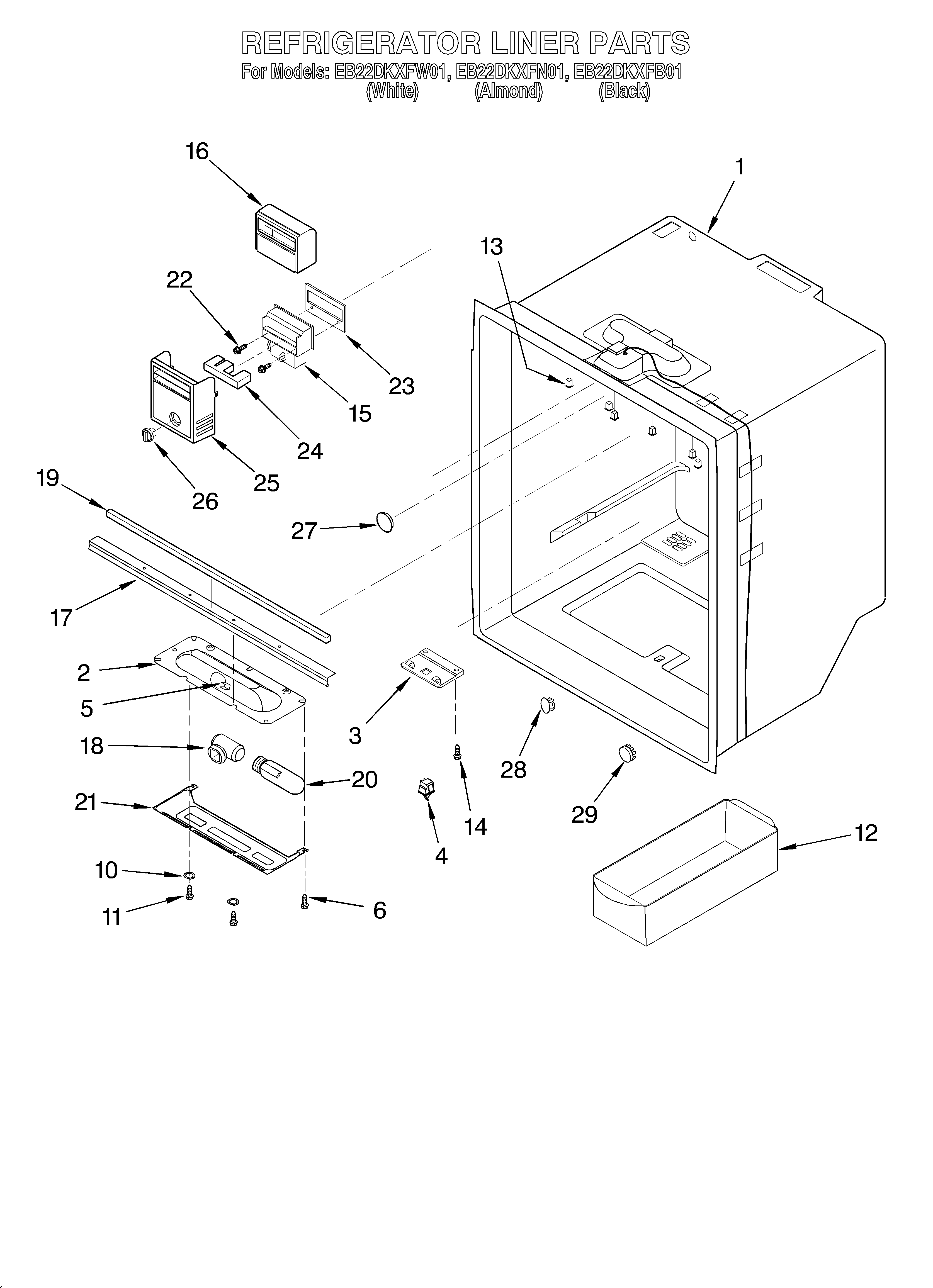 Whirlpool EB22DKXFW01 refrigerator liner diagram