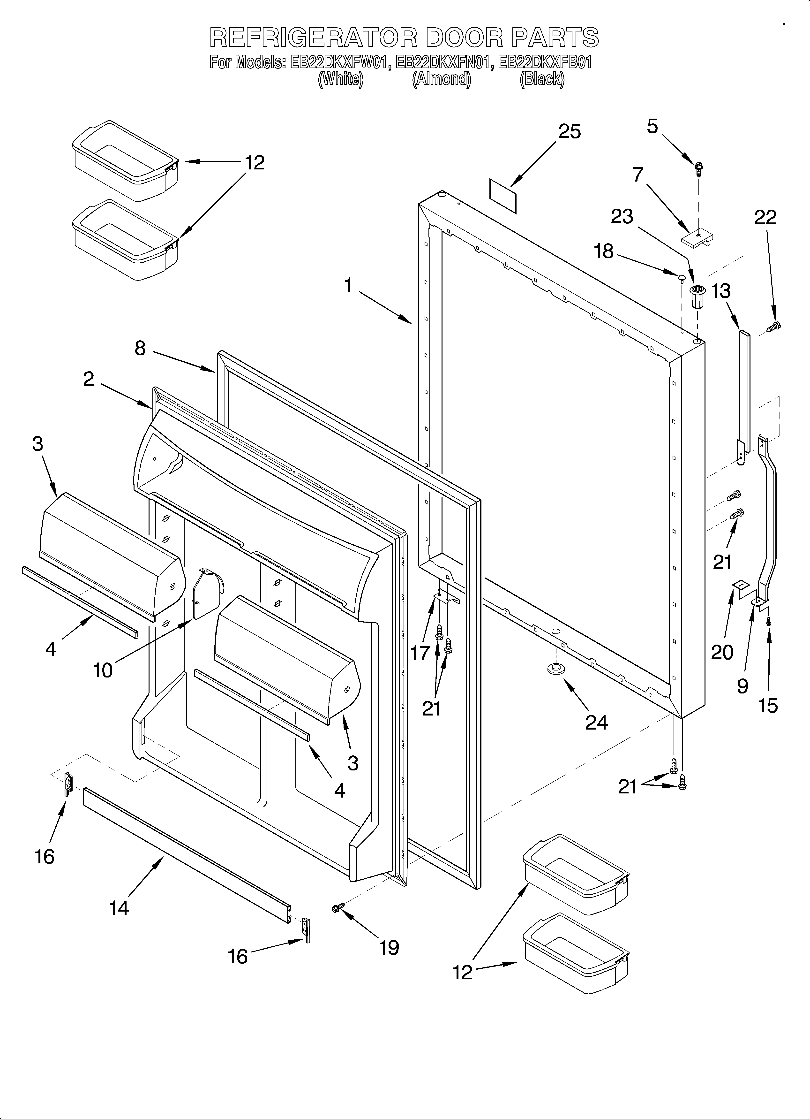 Whirlpool EB22DKXFW01 refrigerator door diagram