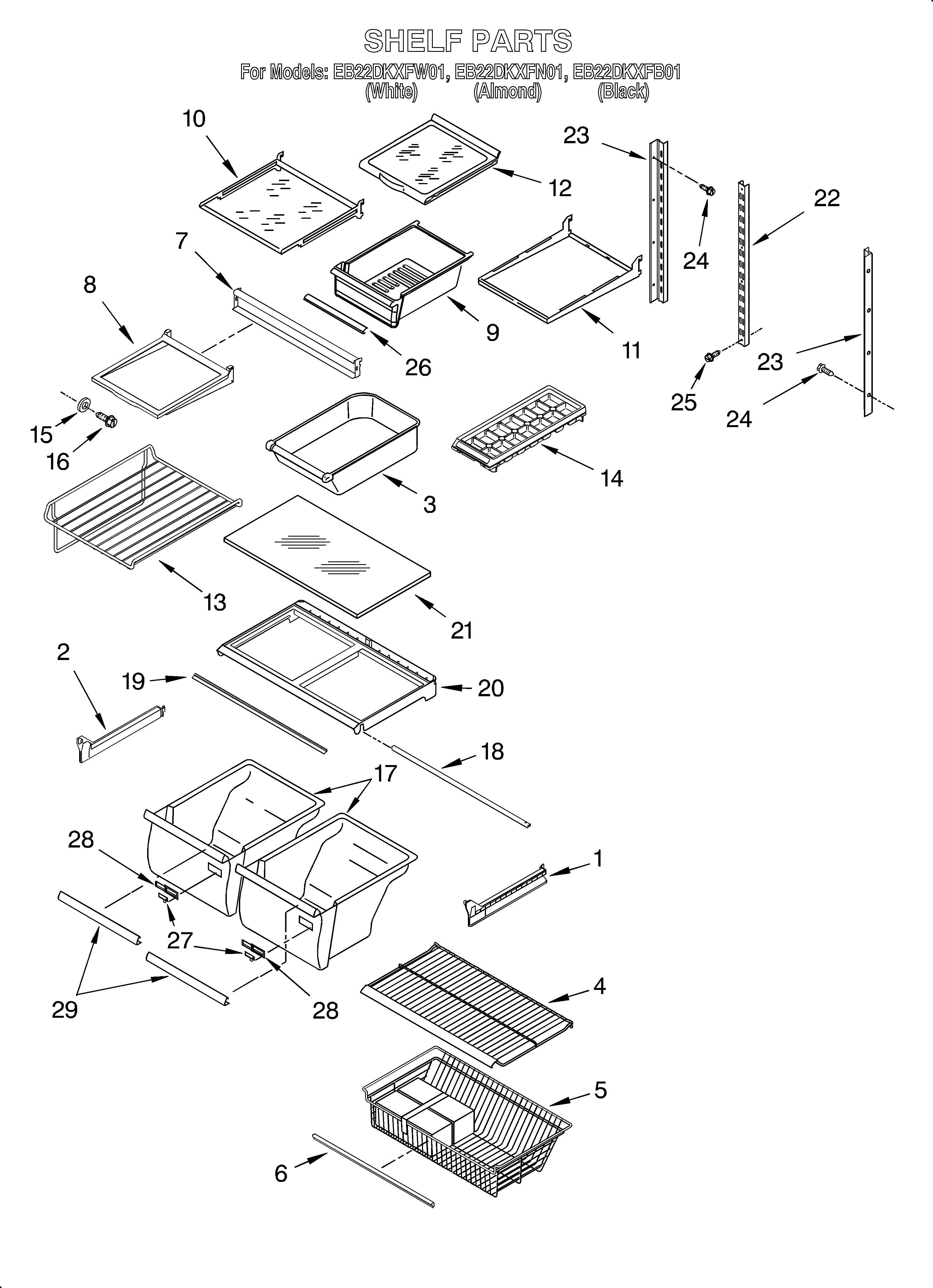 Whirlpool EB22DKXFW01 shelf/lit/optional diagram