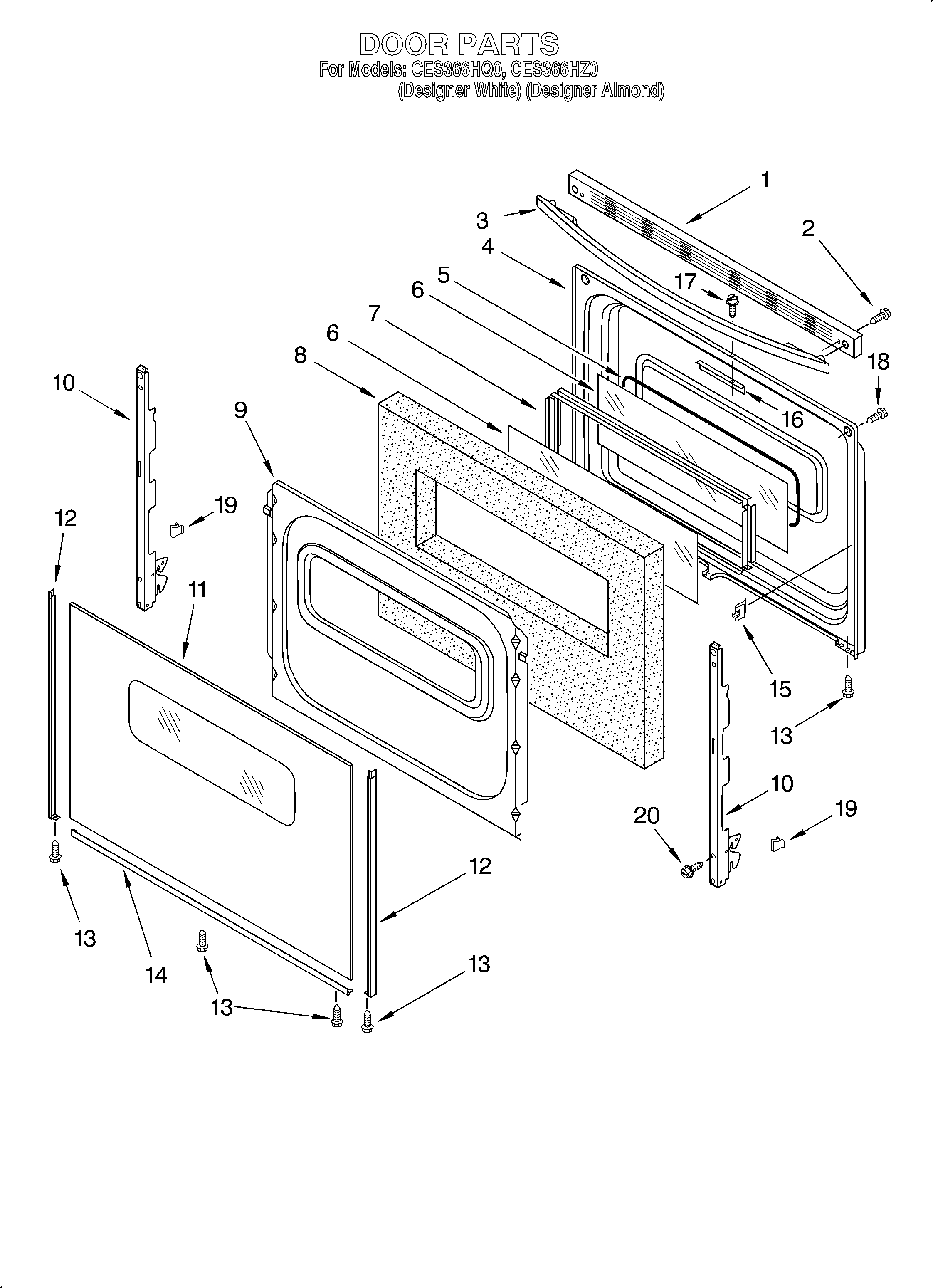 Whirlpool CES366HZ0 door diagram
