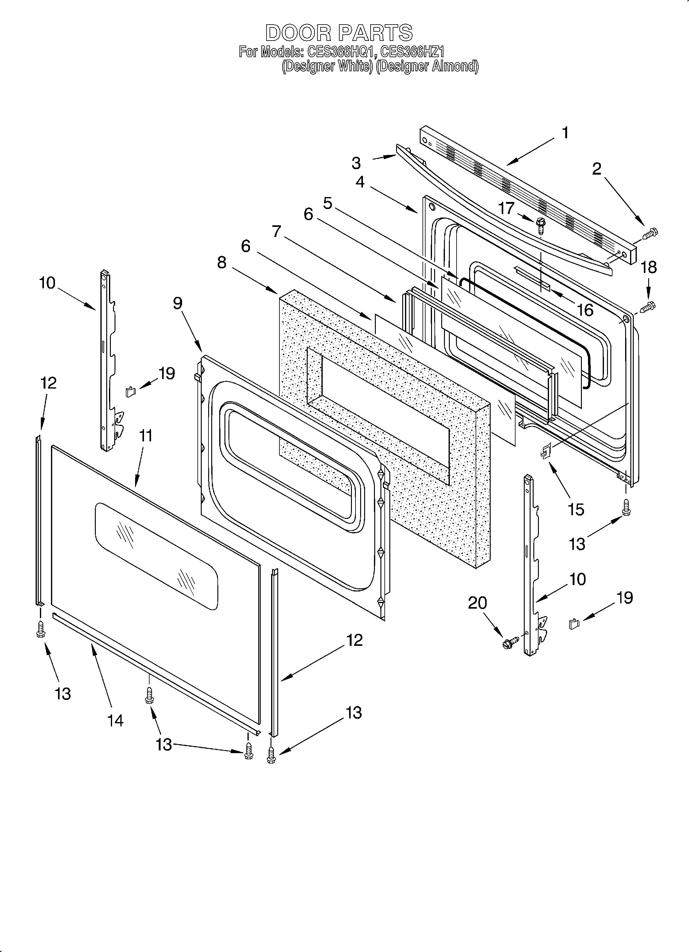 Whirlpool CES366HZ1 door diagram