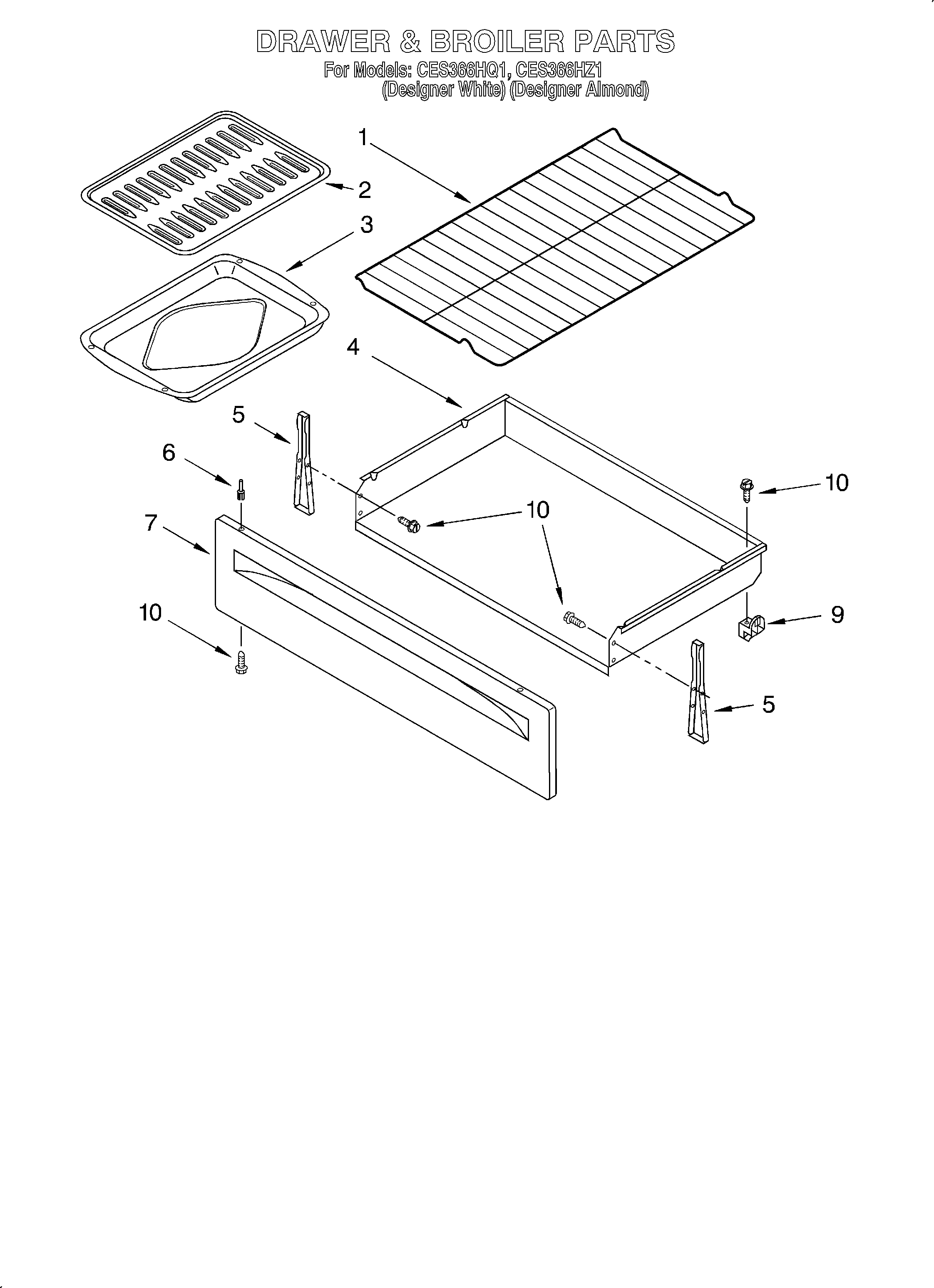 Whirlpool CES366HZ1 drawer and broiler/optional diagram