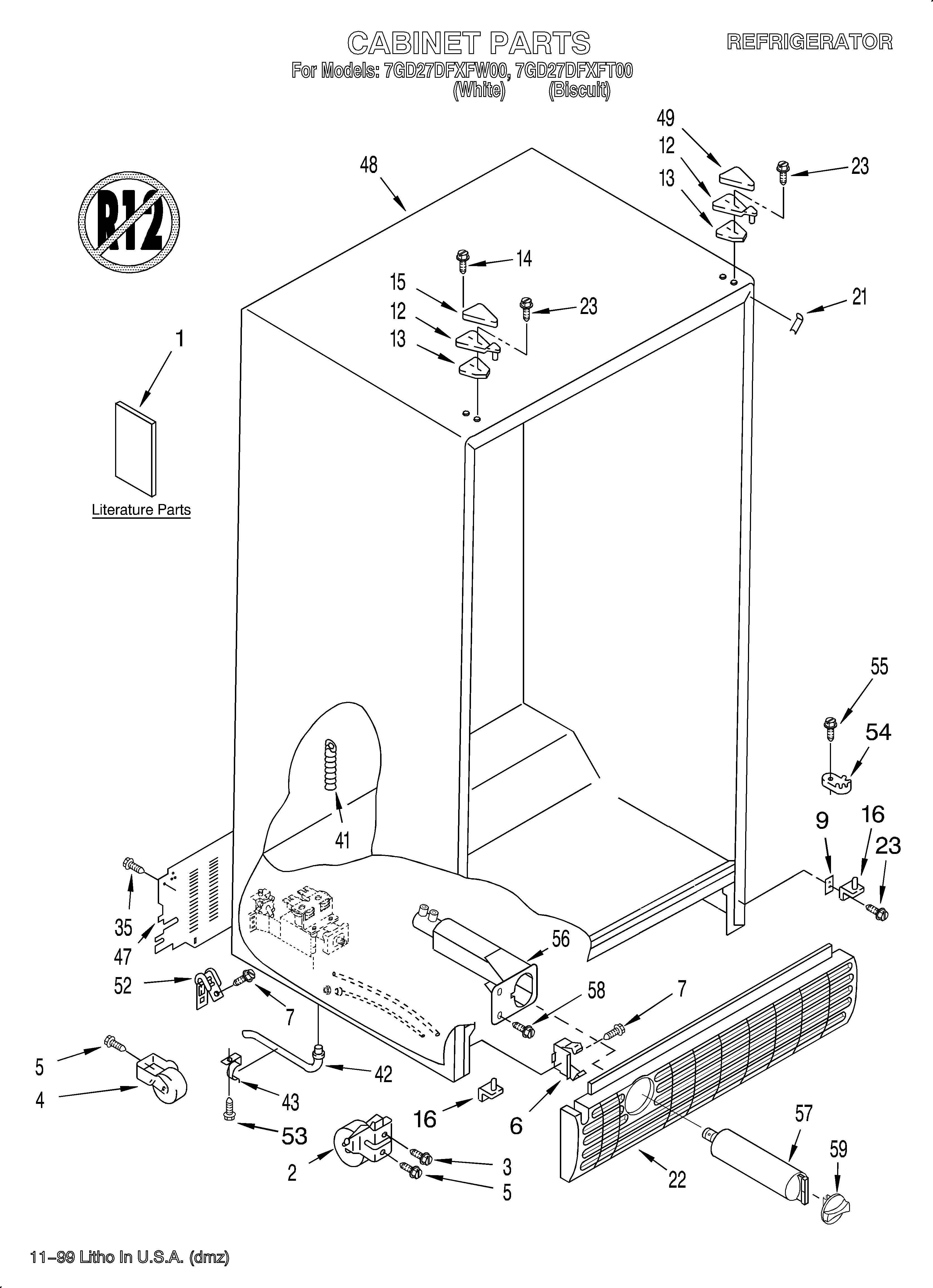 Whirlpool 7GD27DFXFT00 cabinet/literature diagram