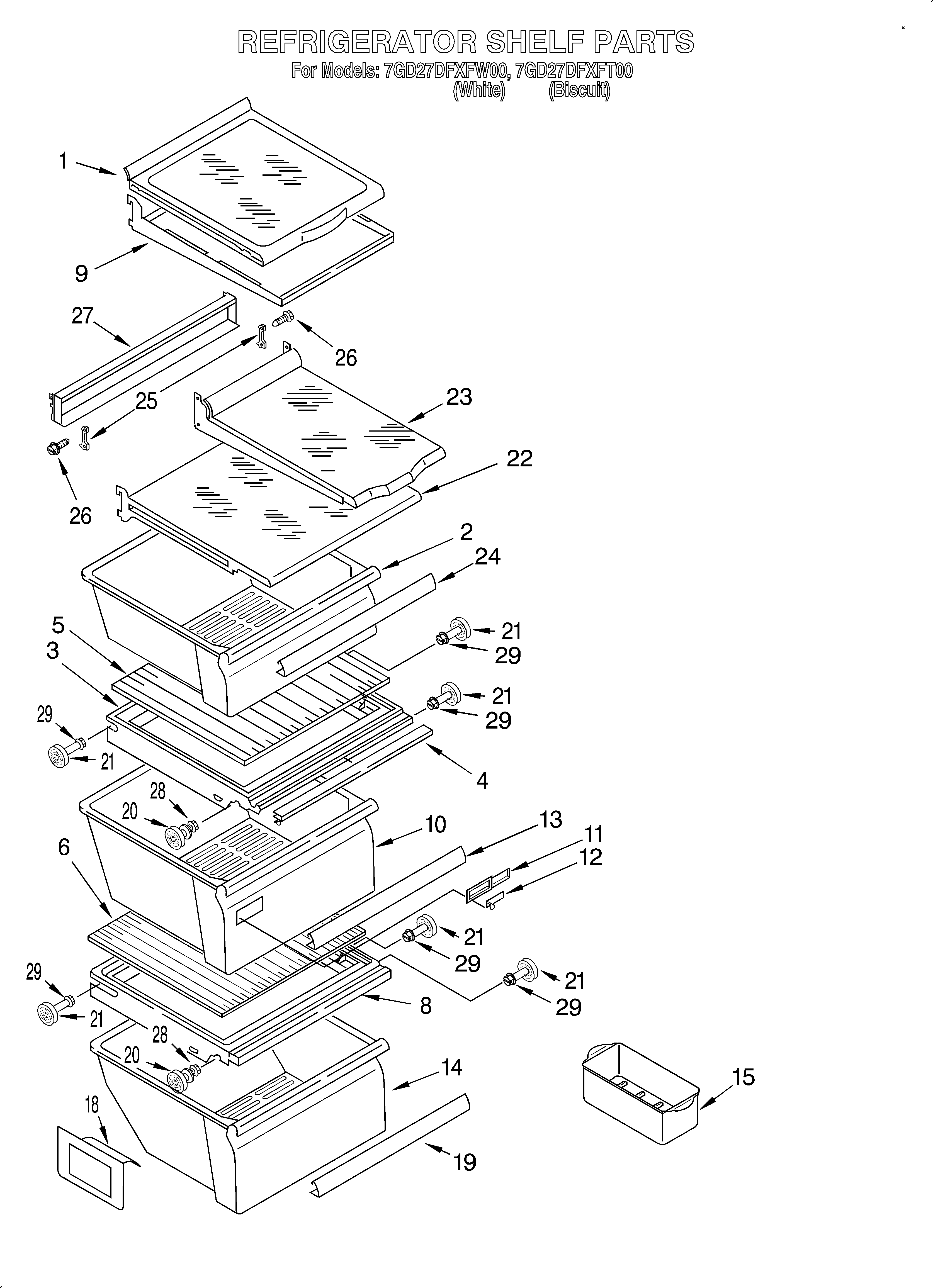 Whirlpool 7GD27DFXFT00 refrigerator shelf diagram