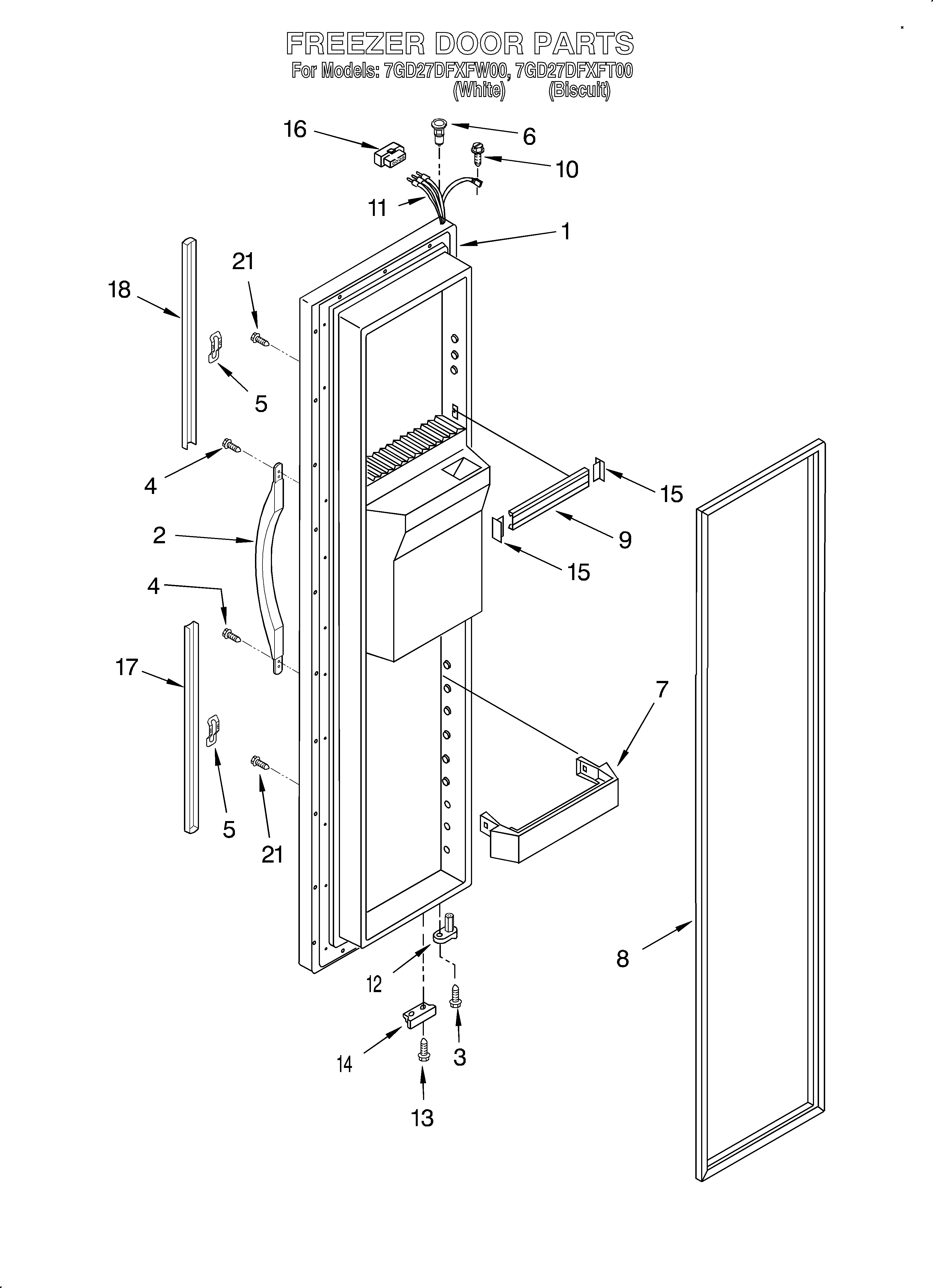 Whirlpool 7GD27DFXFT00 freezer door diagram