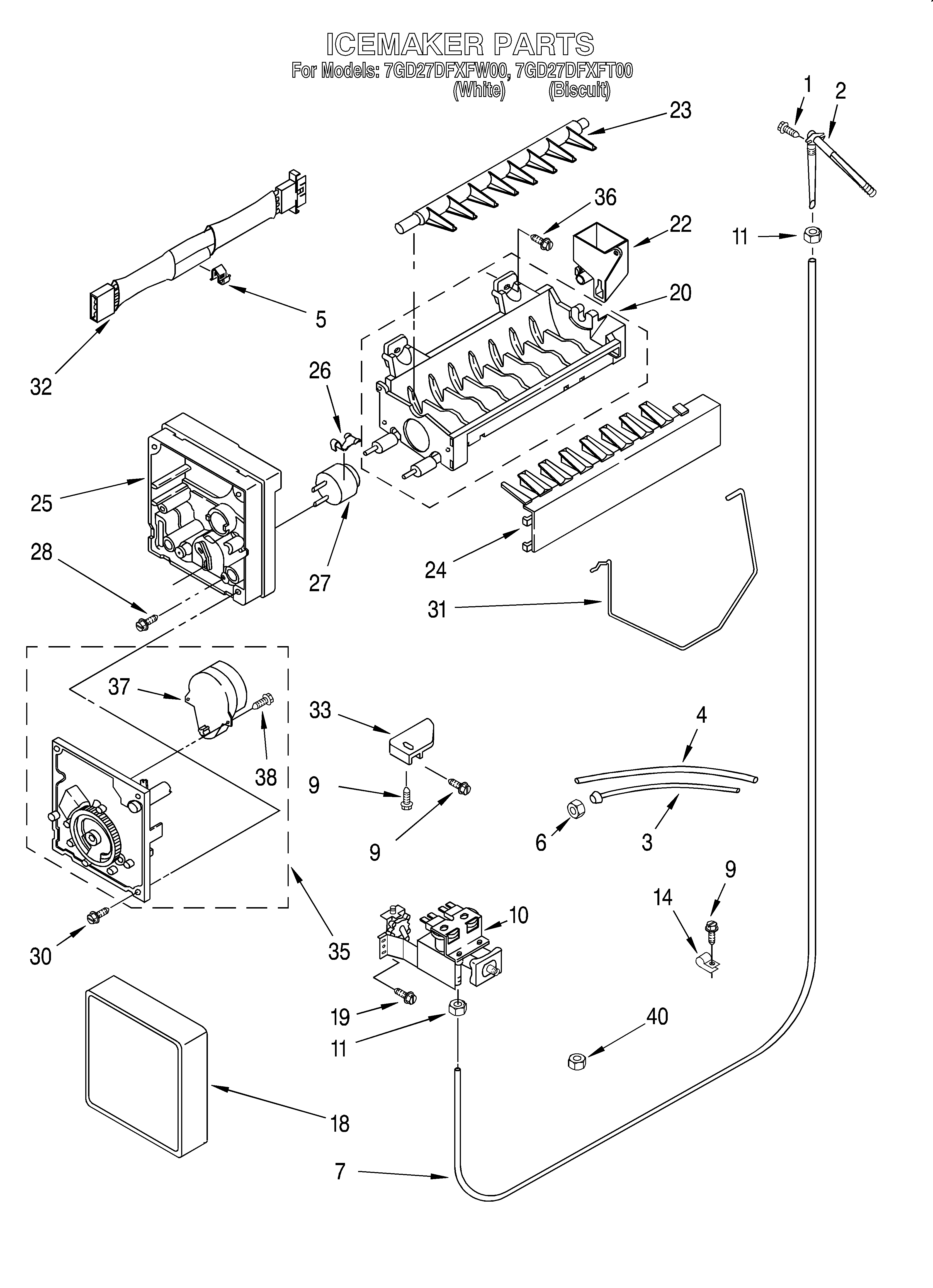 Whirlpool 7GD27DFXFT00 icemaker diagram
