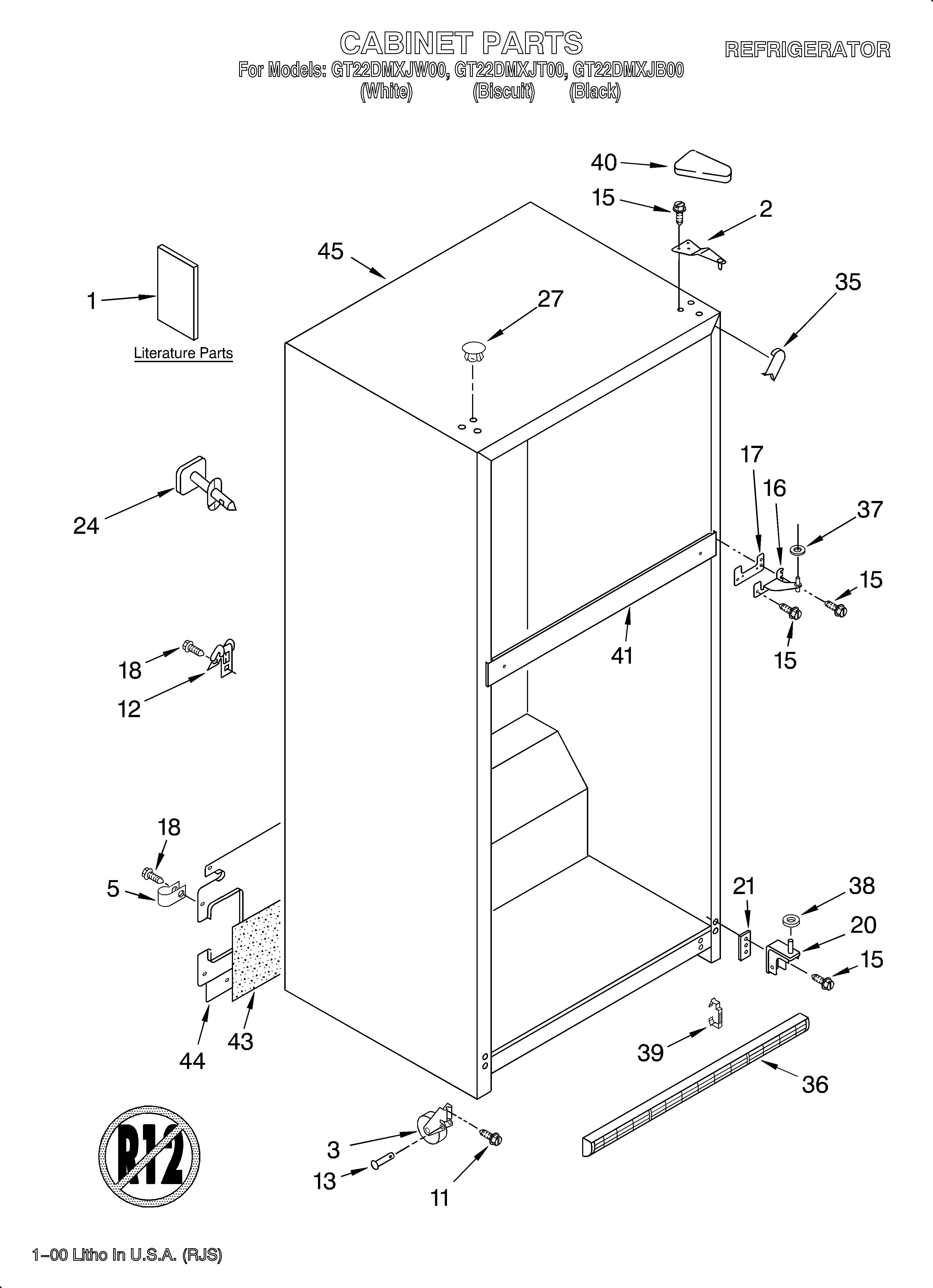Whirlpool GT22DMXJT00 cabinet/literature diagram