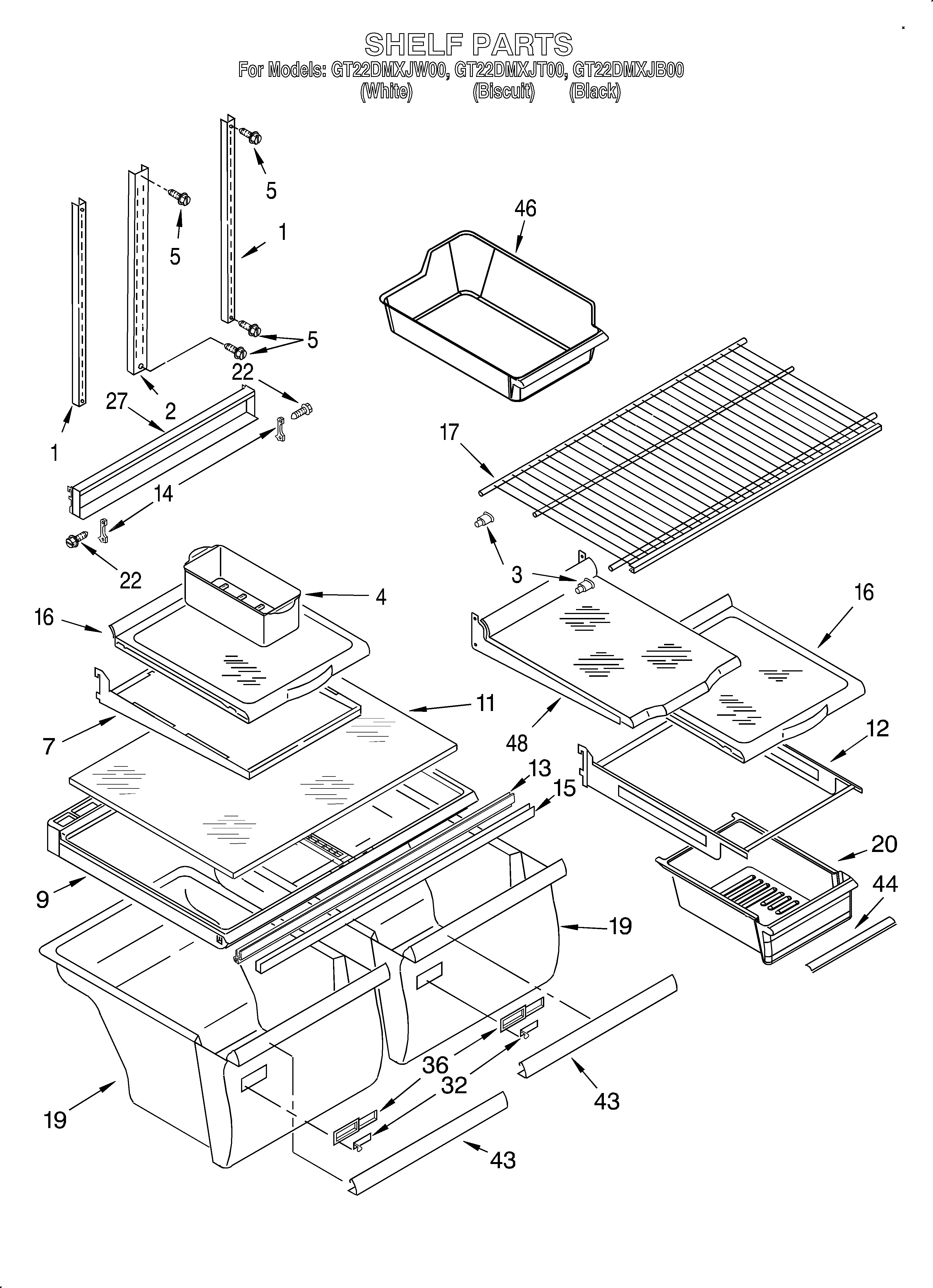 Whirlpool GT22DMXJT00 shelf diagram