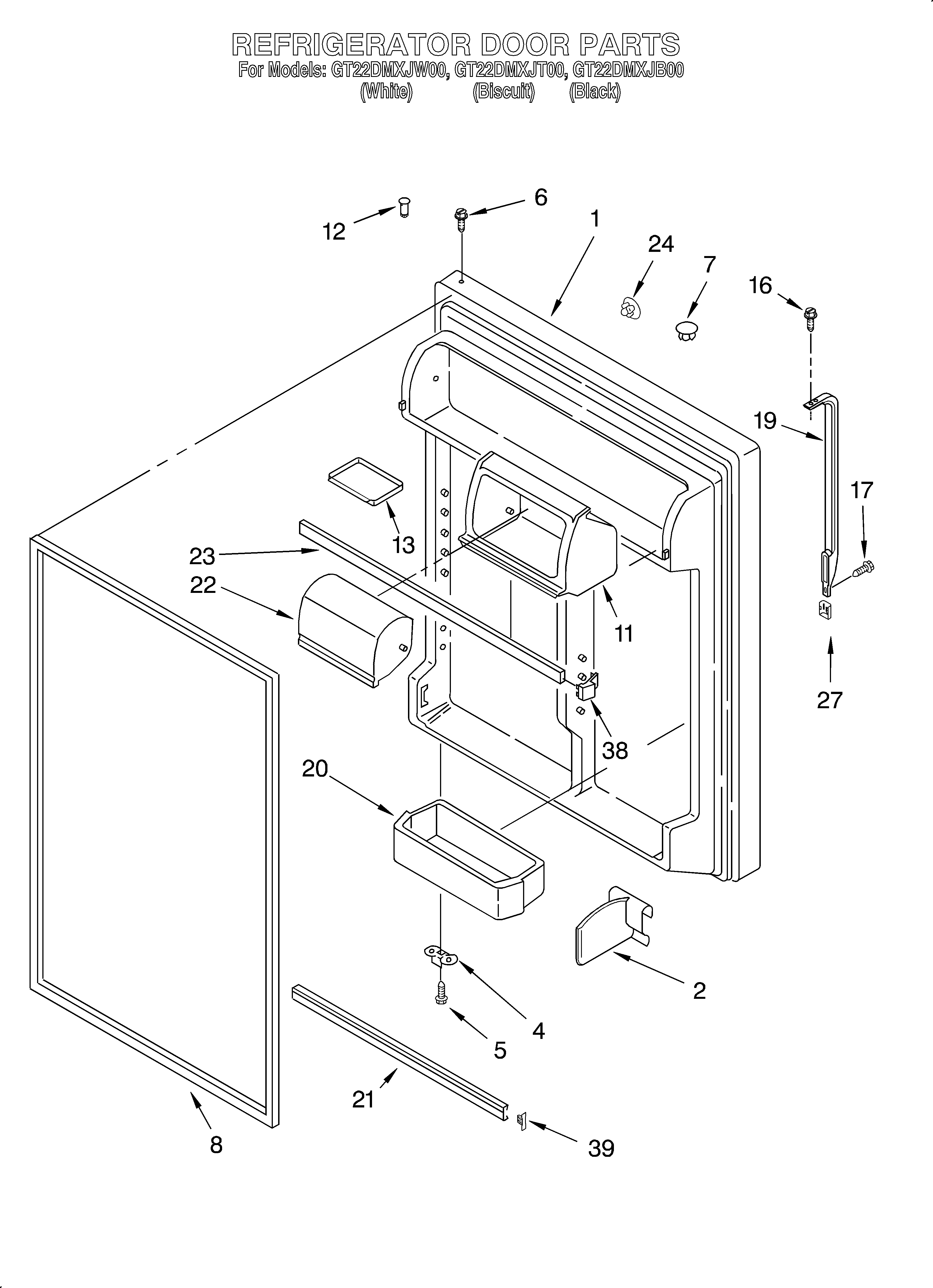Whirlpool GT22DMXJT00 refrigerator door diagram