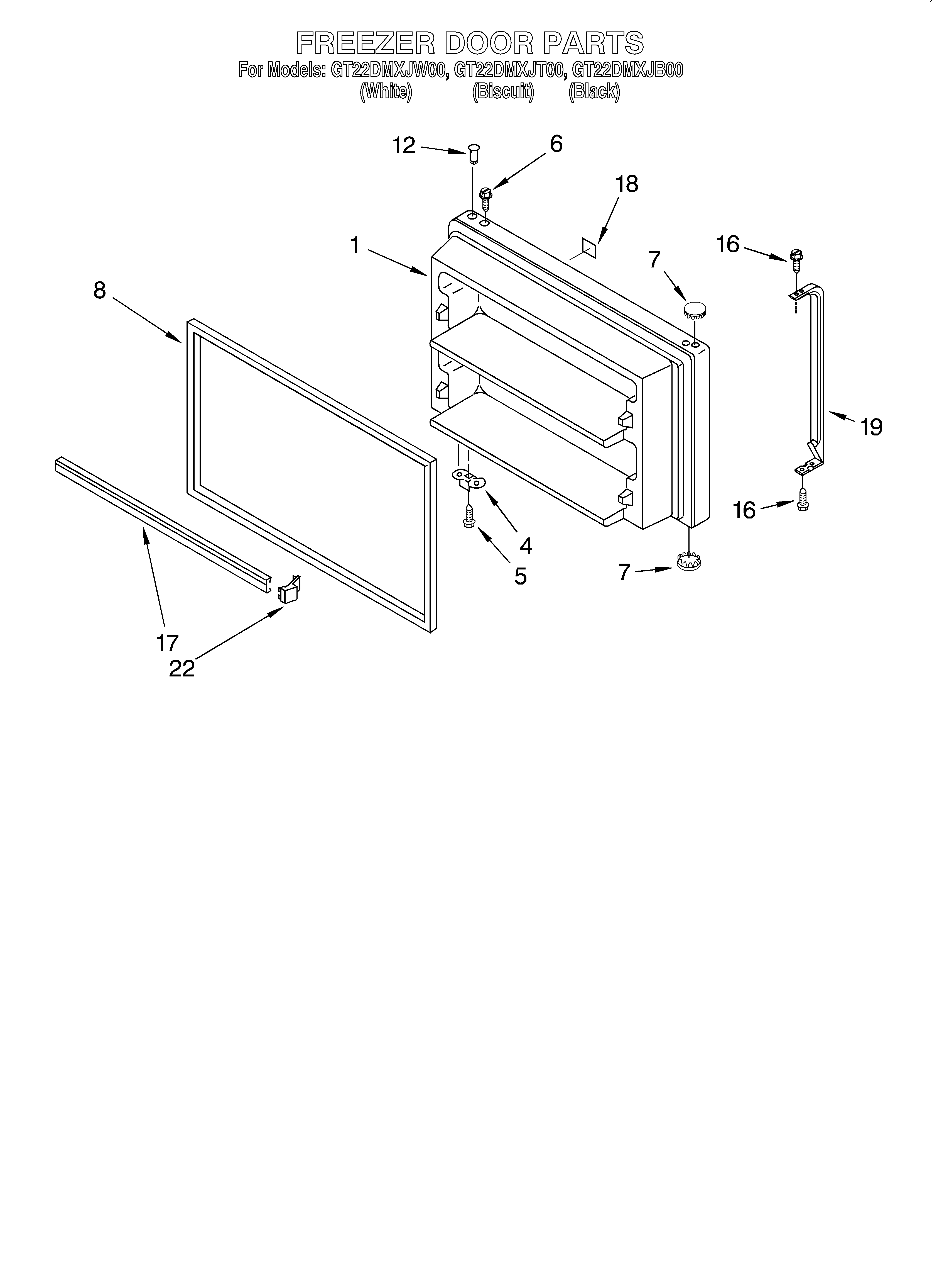 Whirlpool GT22DMXJT00 freezer door/optional diagram
