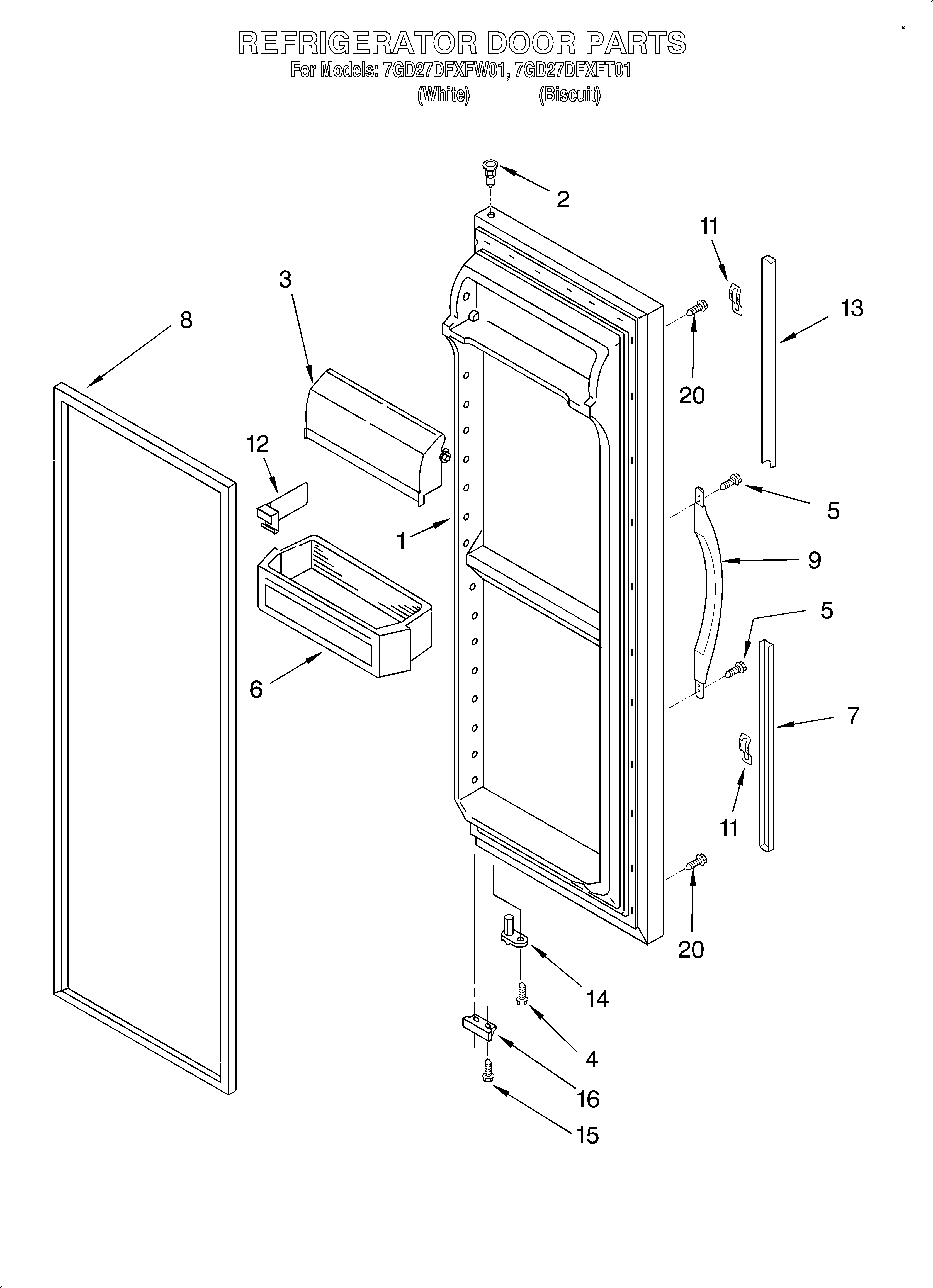 Whirlpool 7GD27DFXFT01 refrigerator door diagram