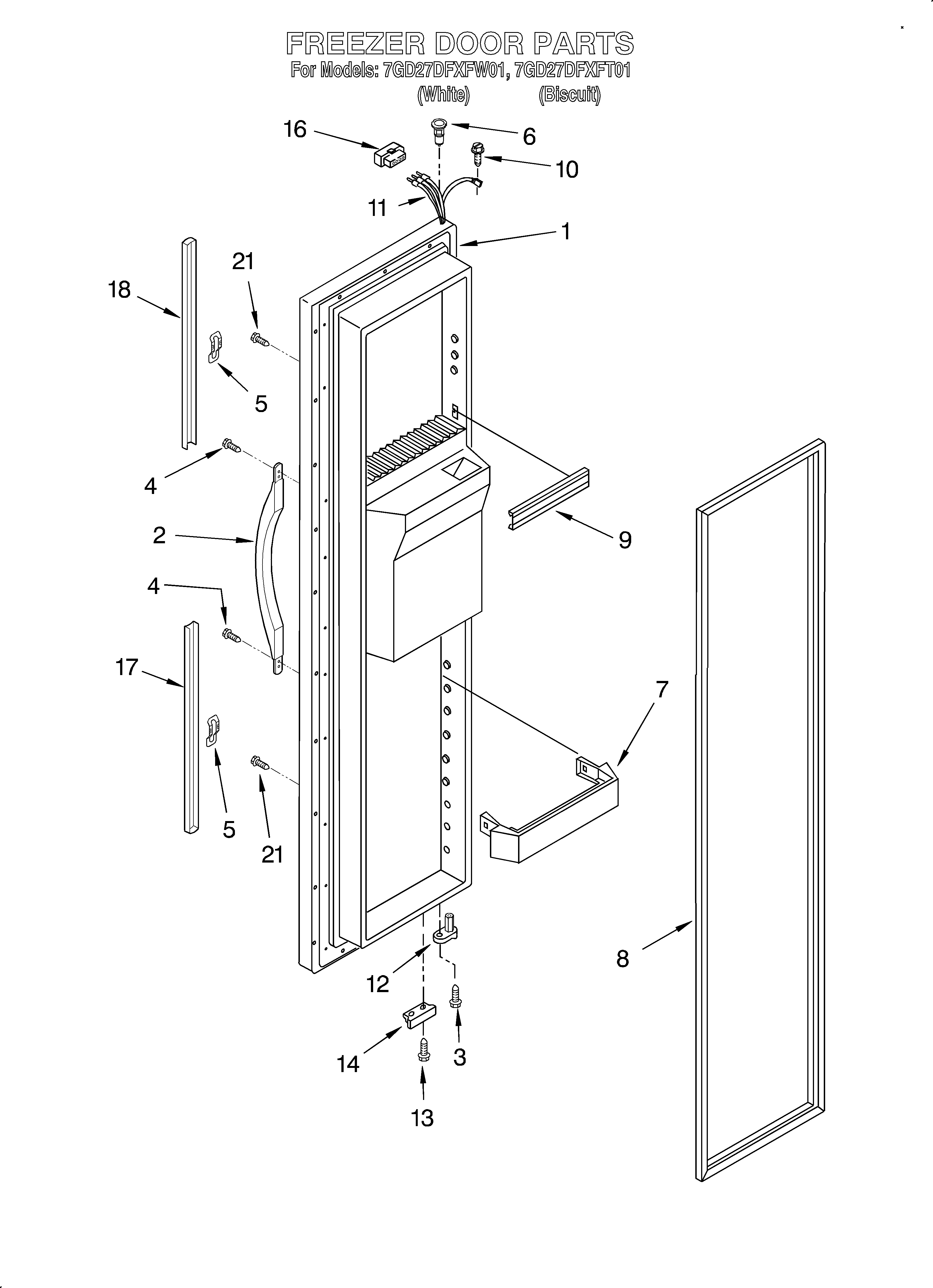 Whirlpool 7GD27DFXFT01 freezer door diagram