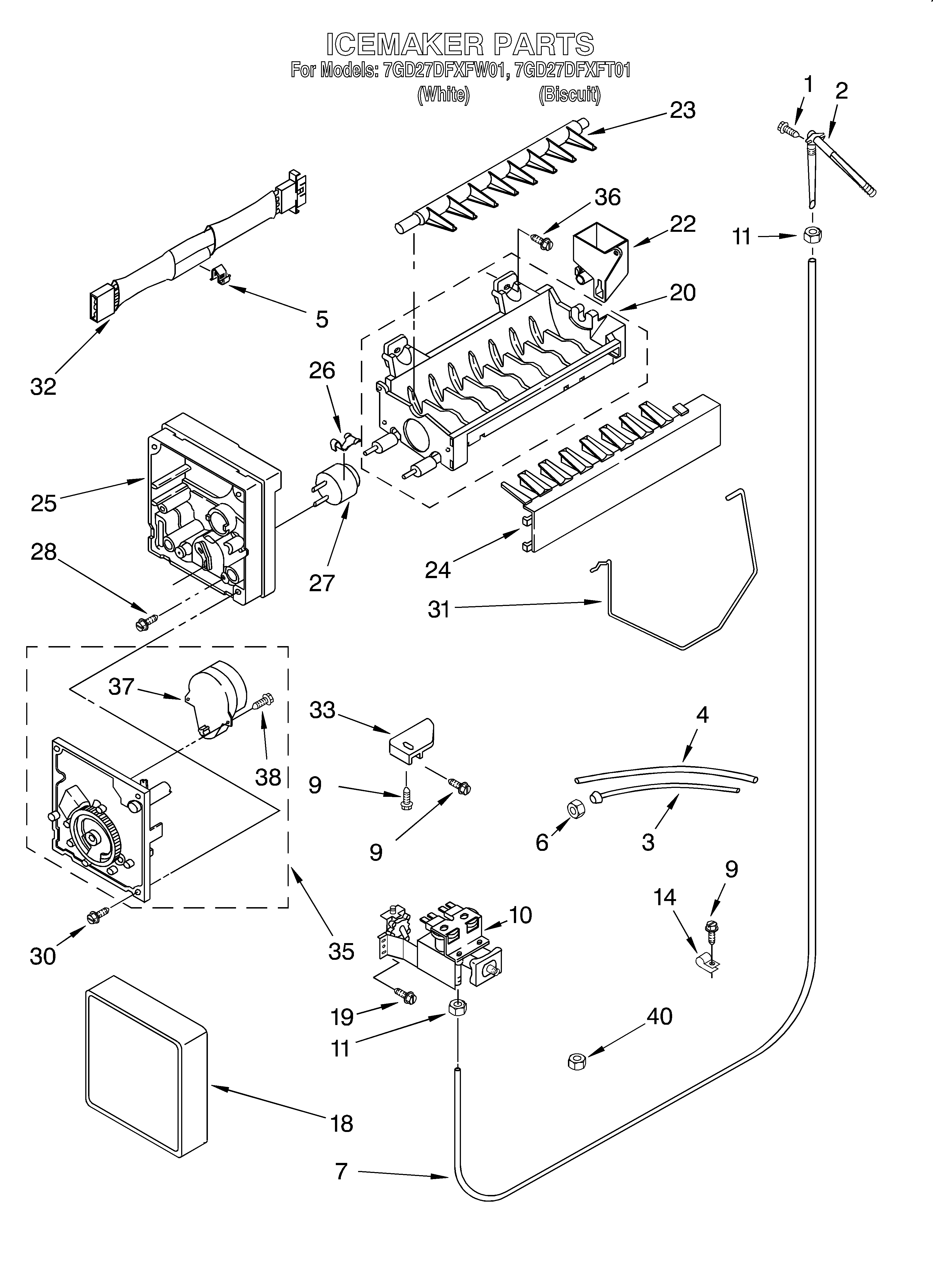 Whirlpool 7GD27DFXFT01 ice maker/optional diagram