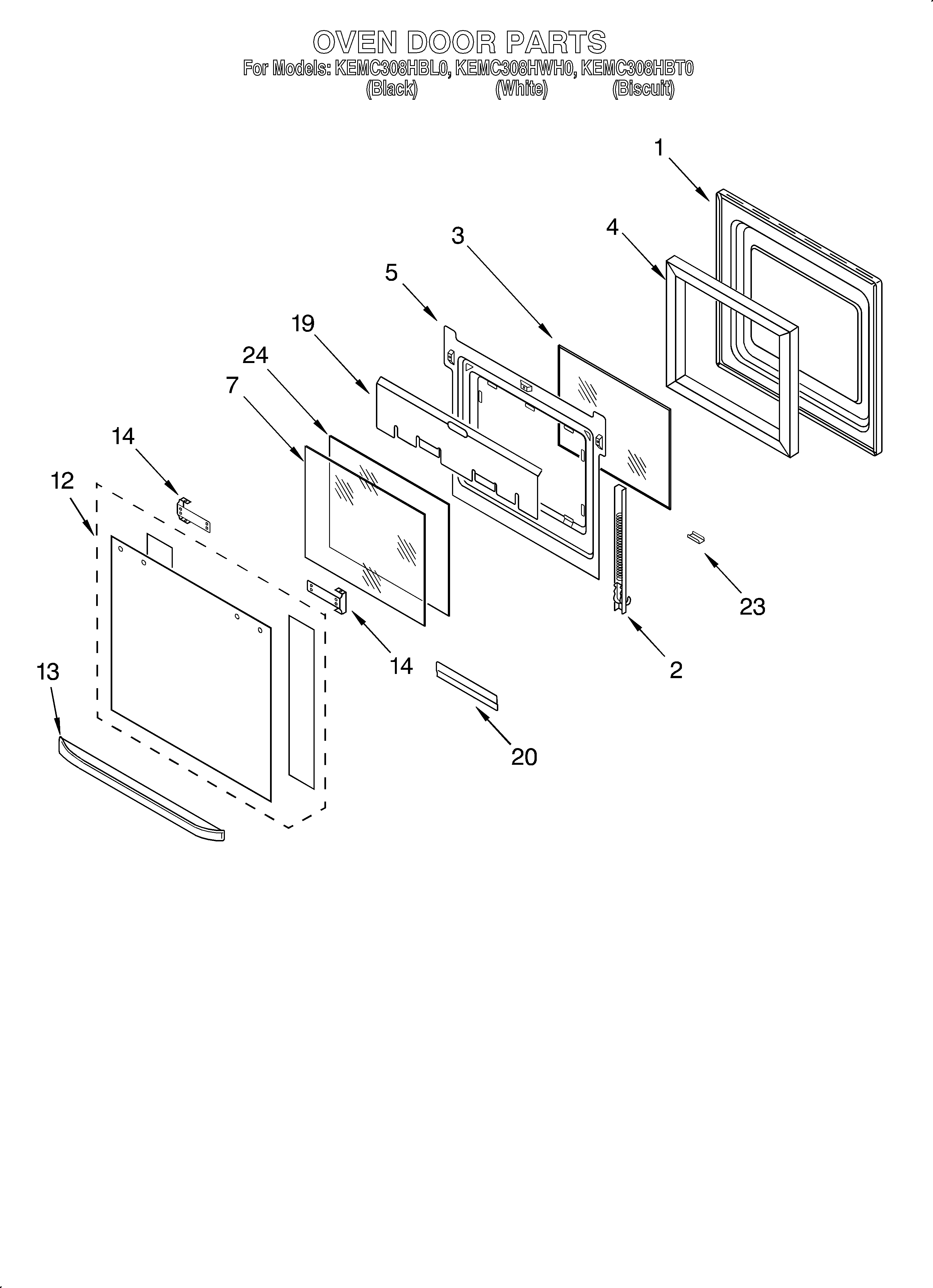 KitchenAid KEMC308HWH0 oven door diagram