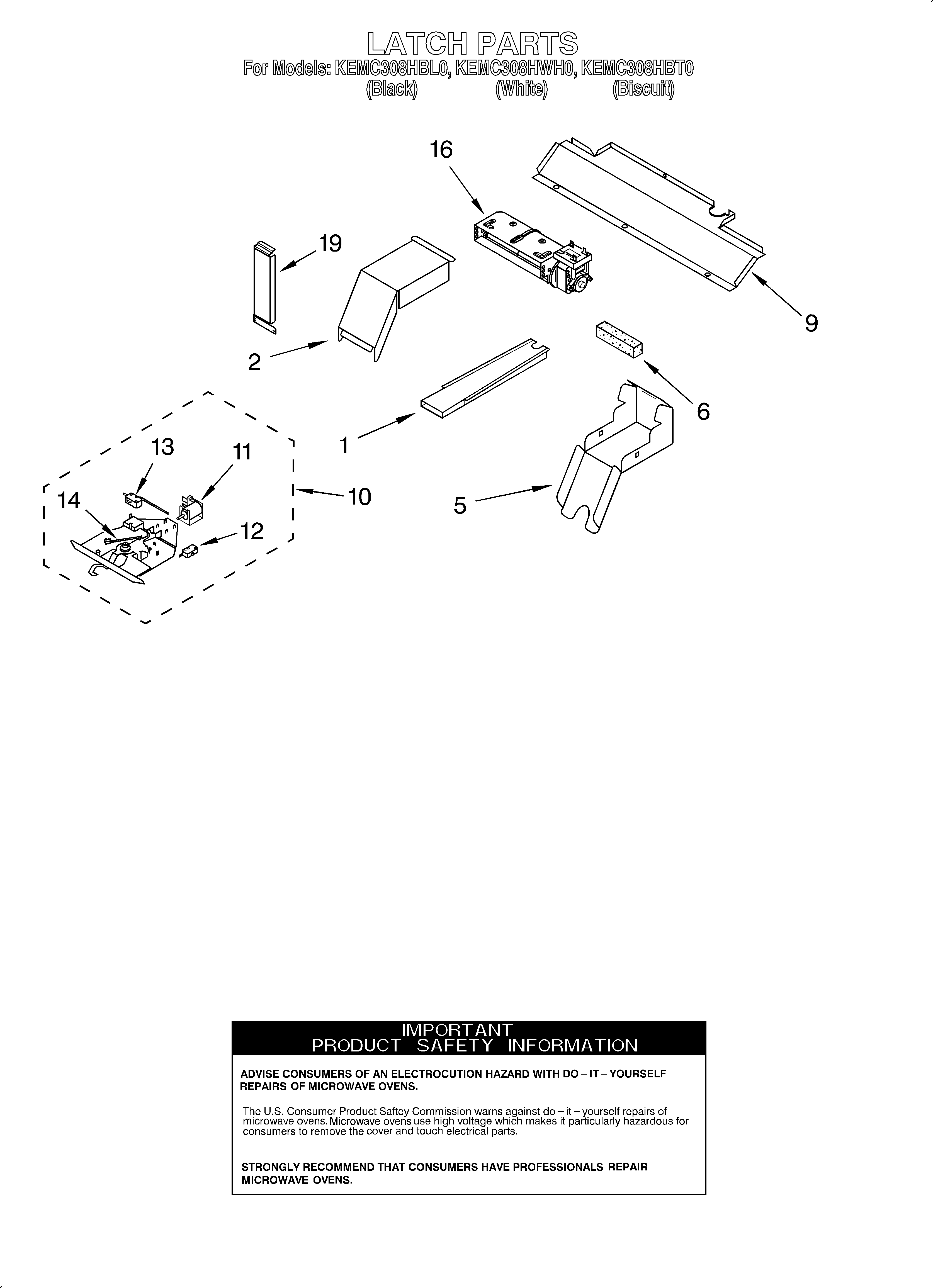KitchenAid KEMC308HWH0 latch diagram