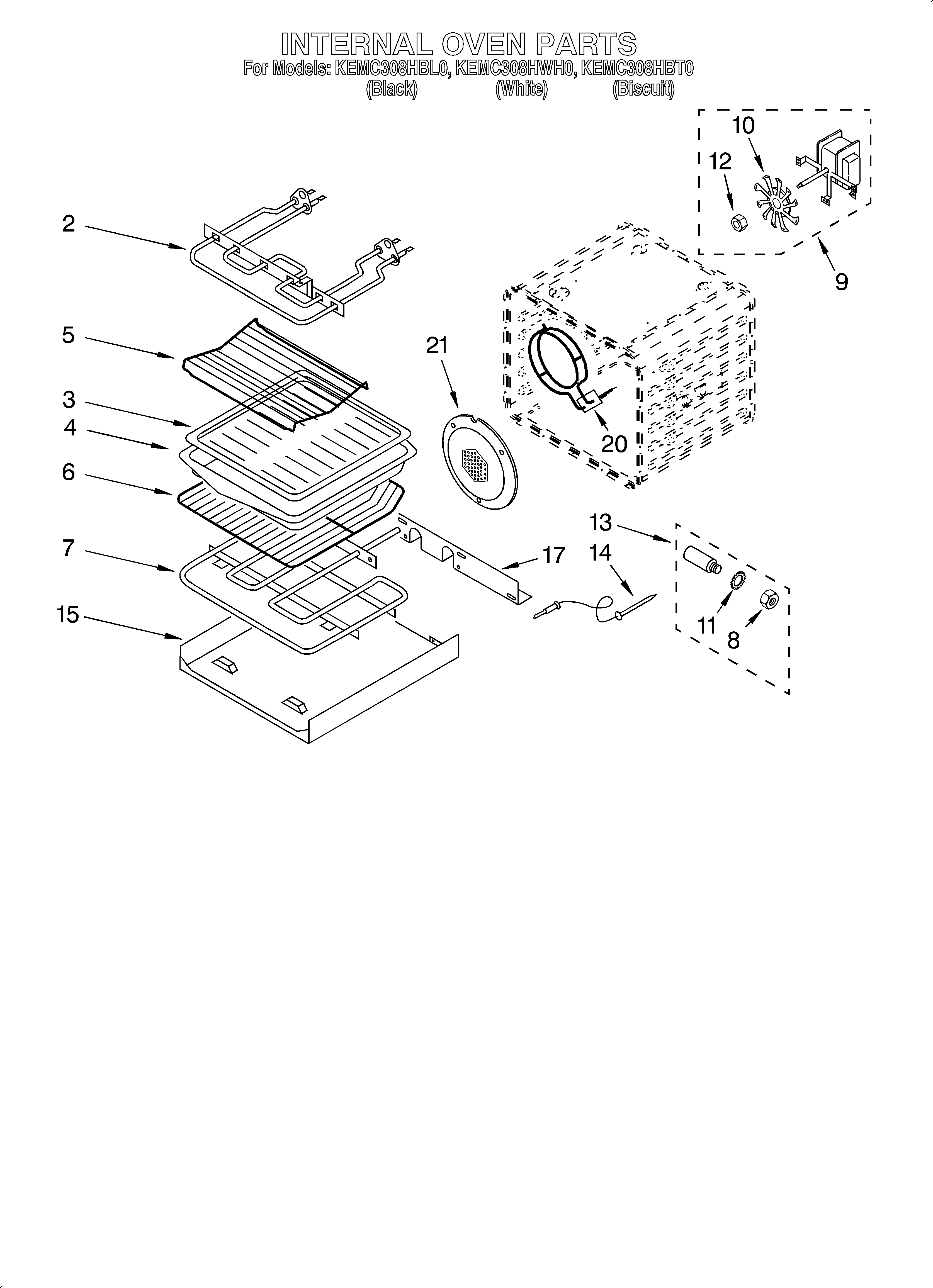 KitchenAid KEMC308HWH0 internal oven diagram