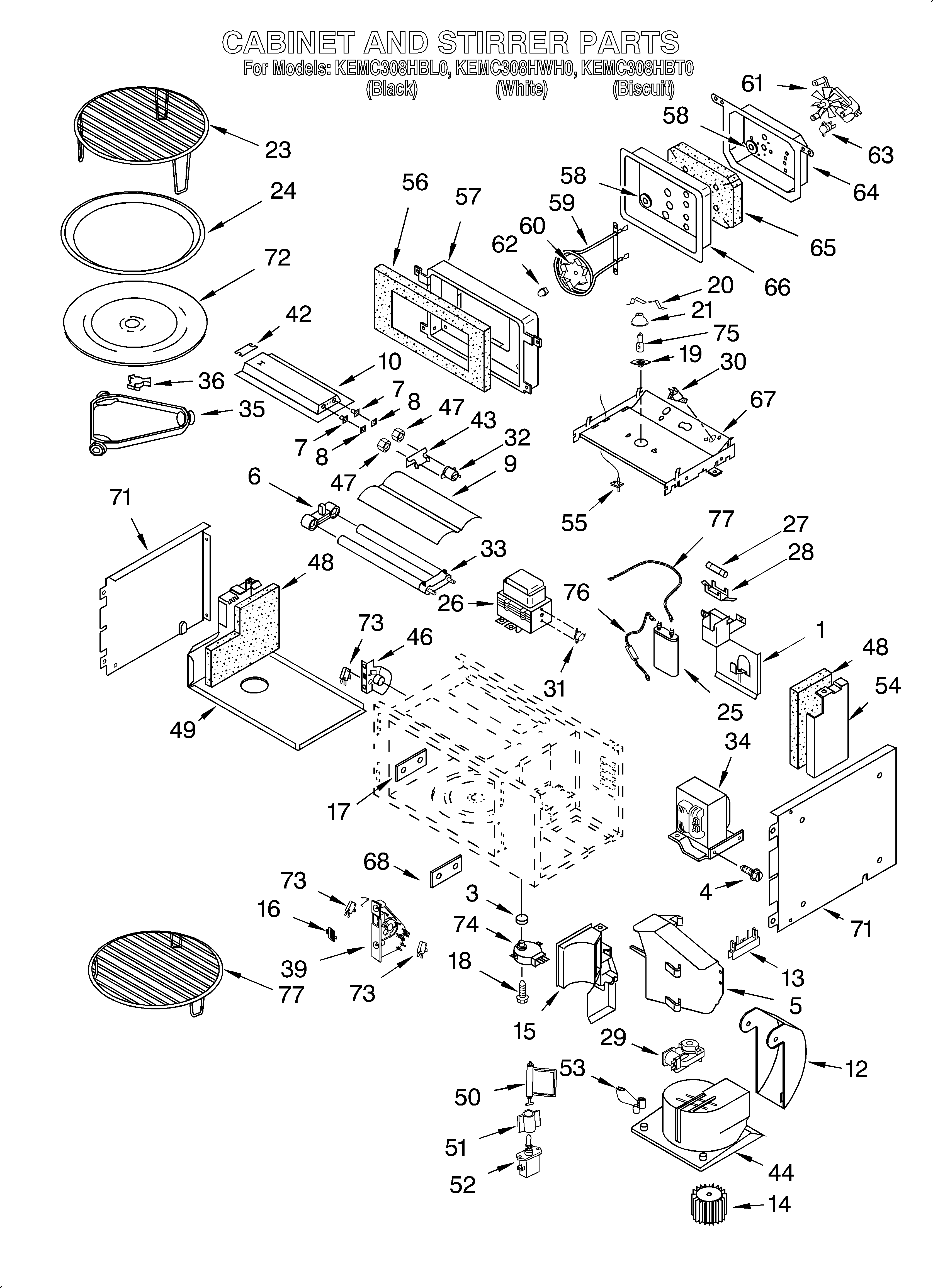 KitchenAid KEMC308HWH0 cabinet and stirrer diagram