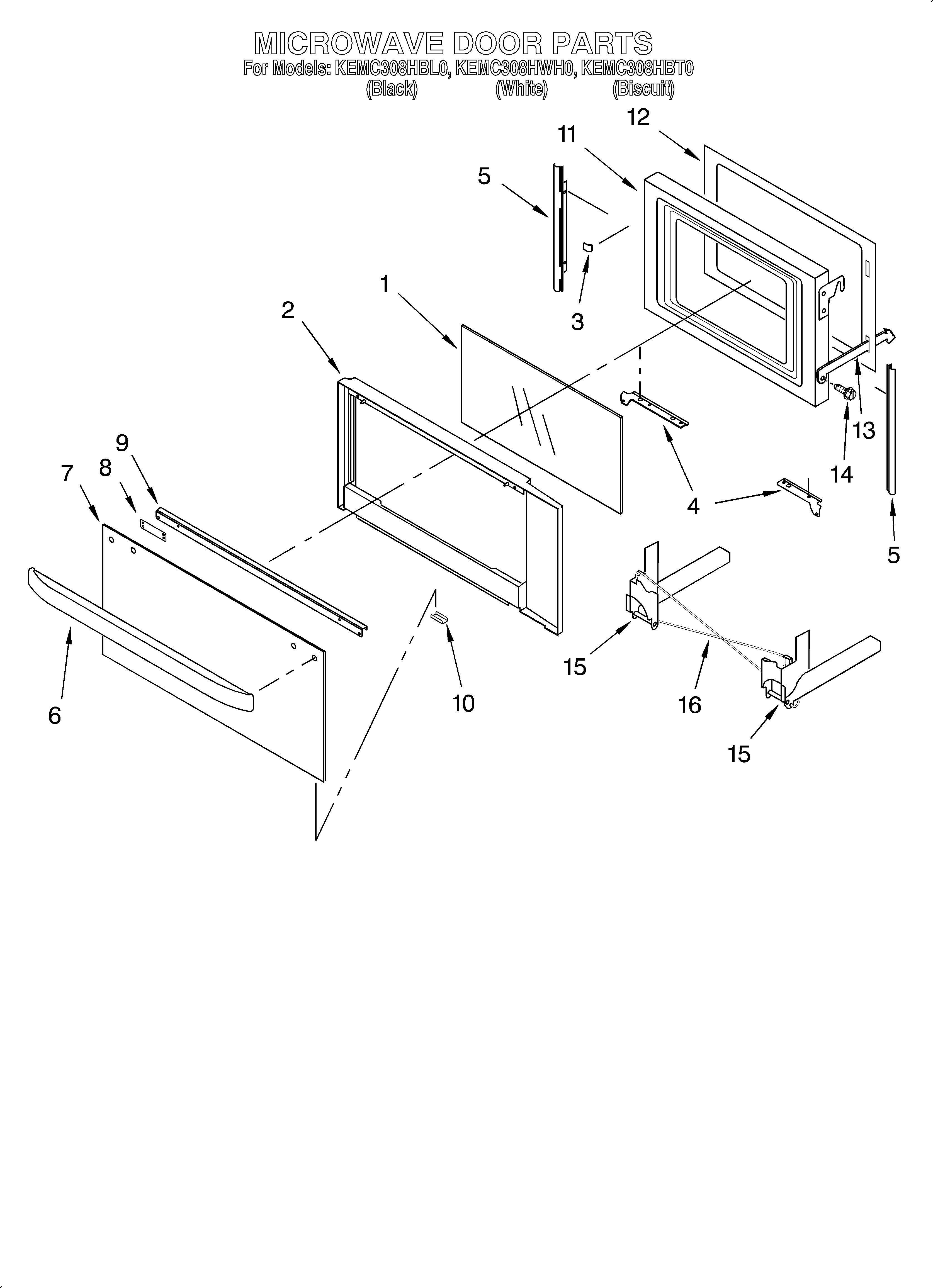 KitchenAid KEMC308HWH0 microwave door diagram