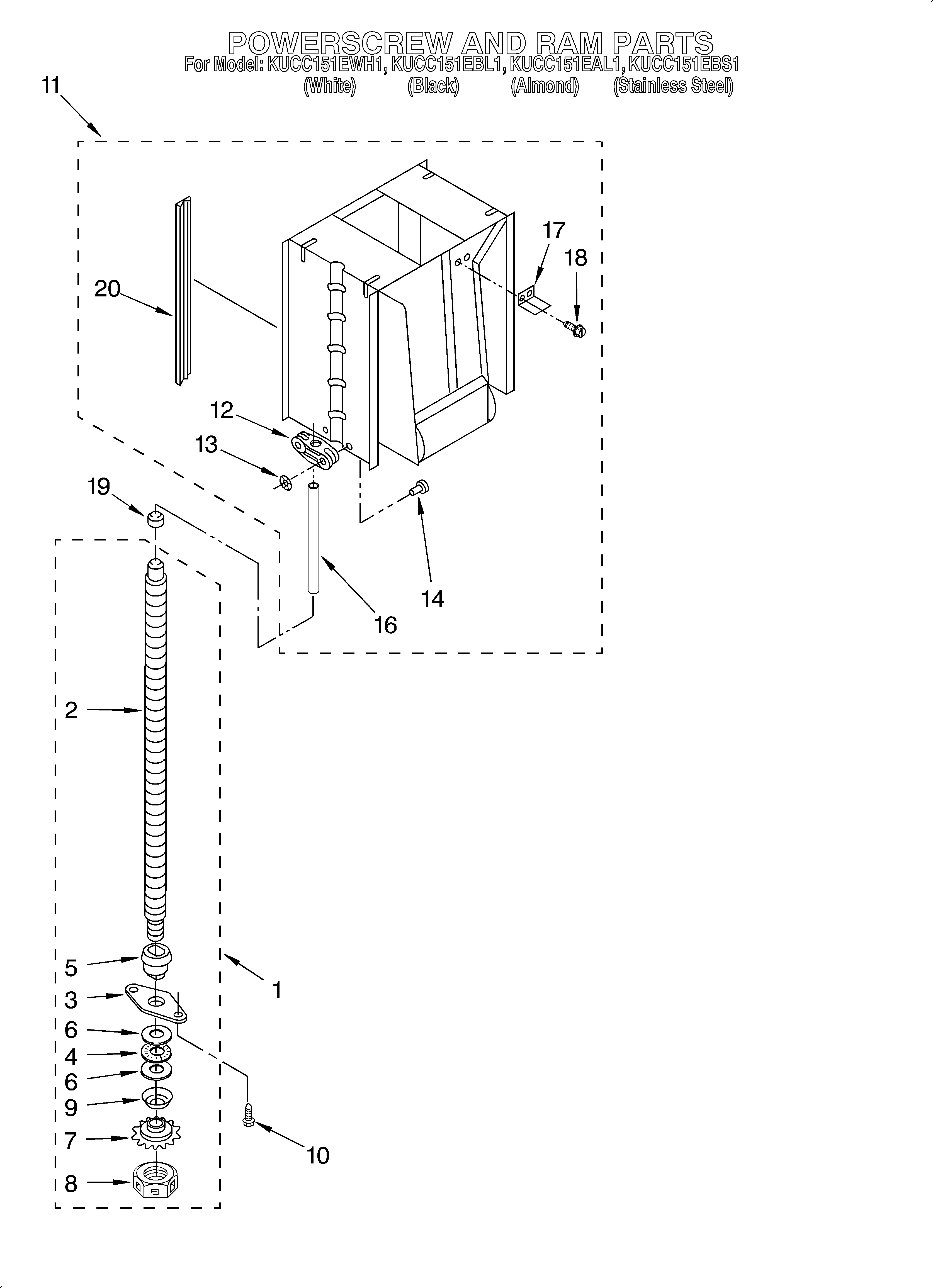 KitchenAid KUCC151EAL1 powerscrew and ram diagram