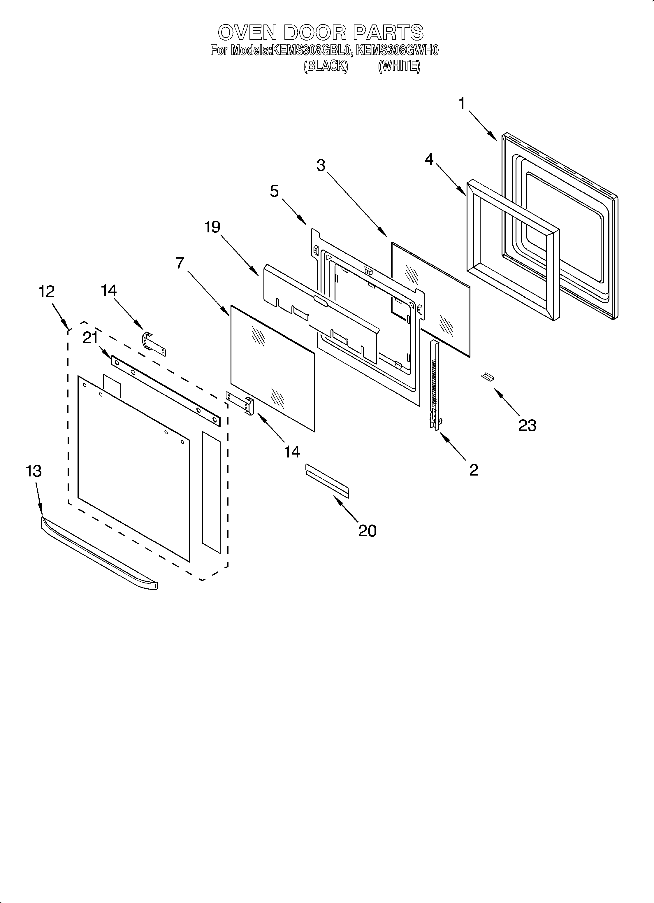 KitchenAid KEMS308GWH0 oven door diagram