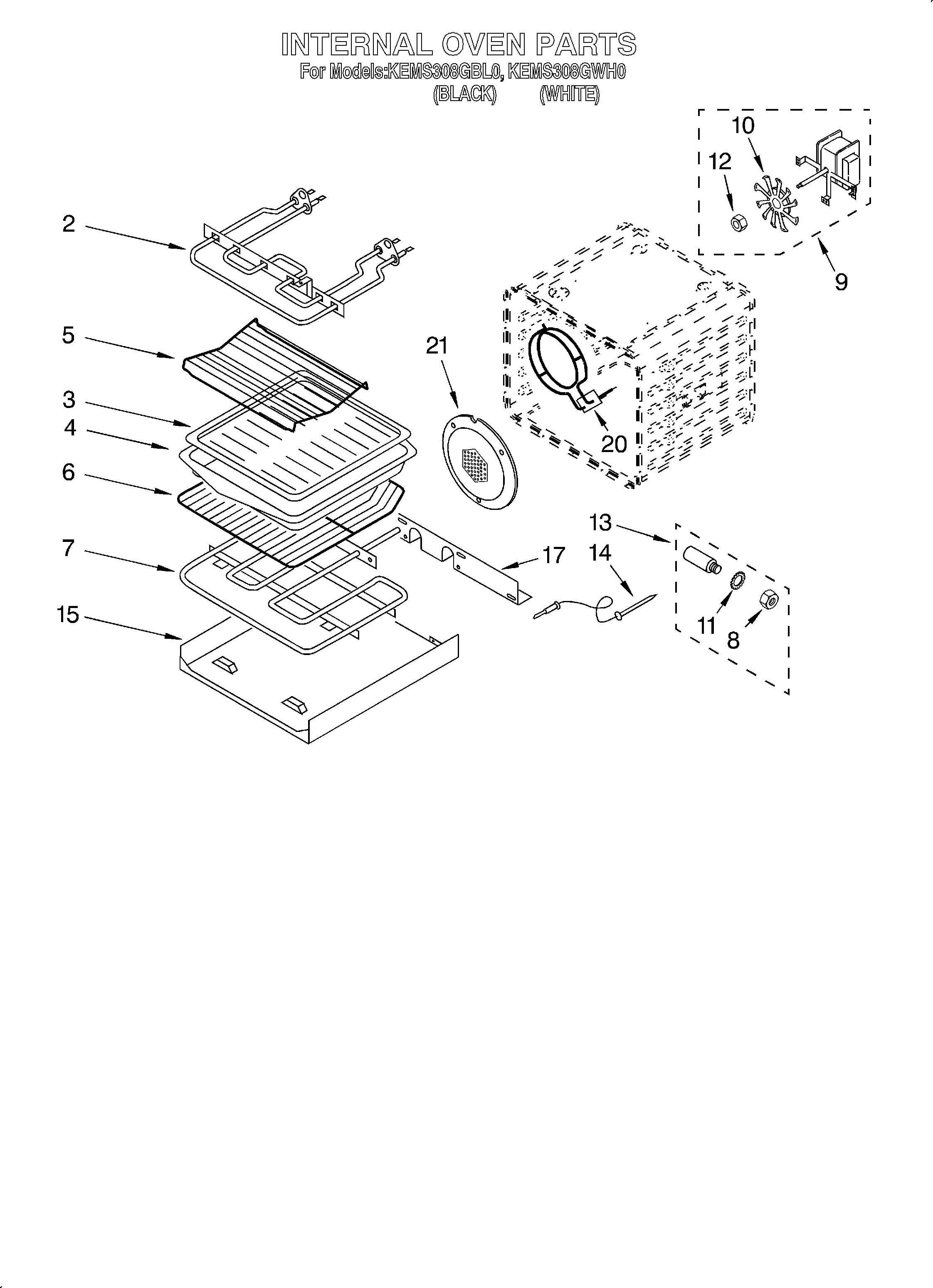 KitchenAid KEMS308GWH0 internal oven diagram