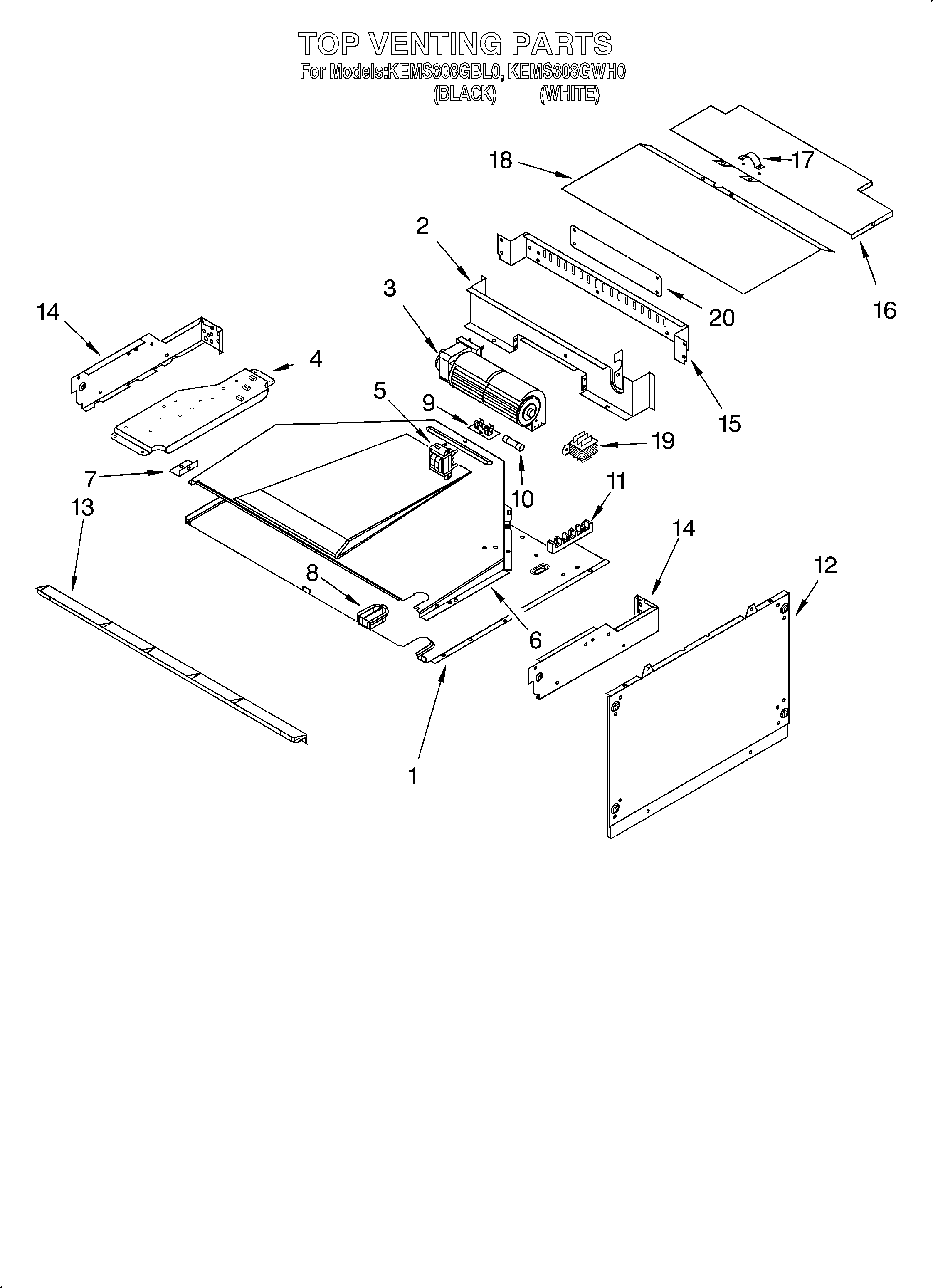 KitchenAid KEMS308GWH0 top venting diagram