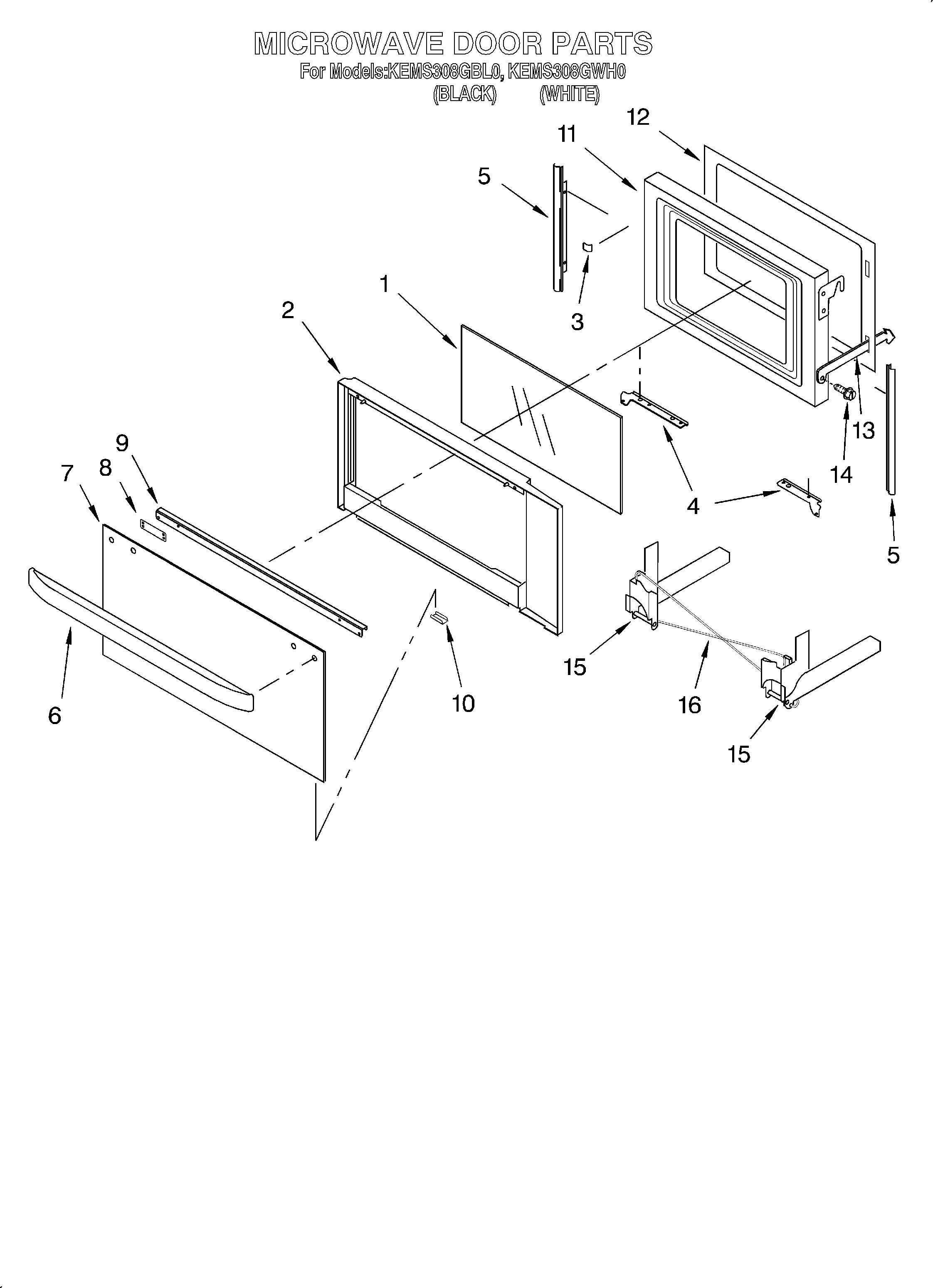 KitchenAid KEMS308GWH0 microwave door/optional diagram