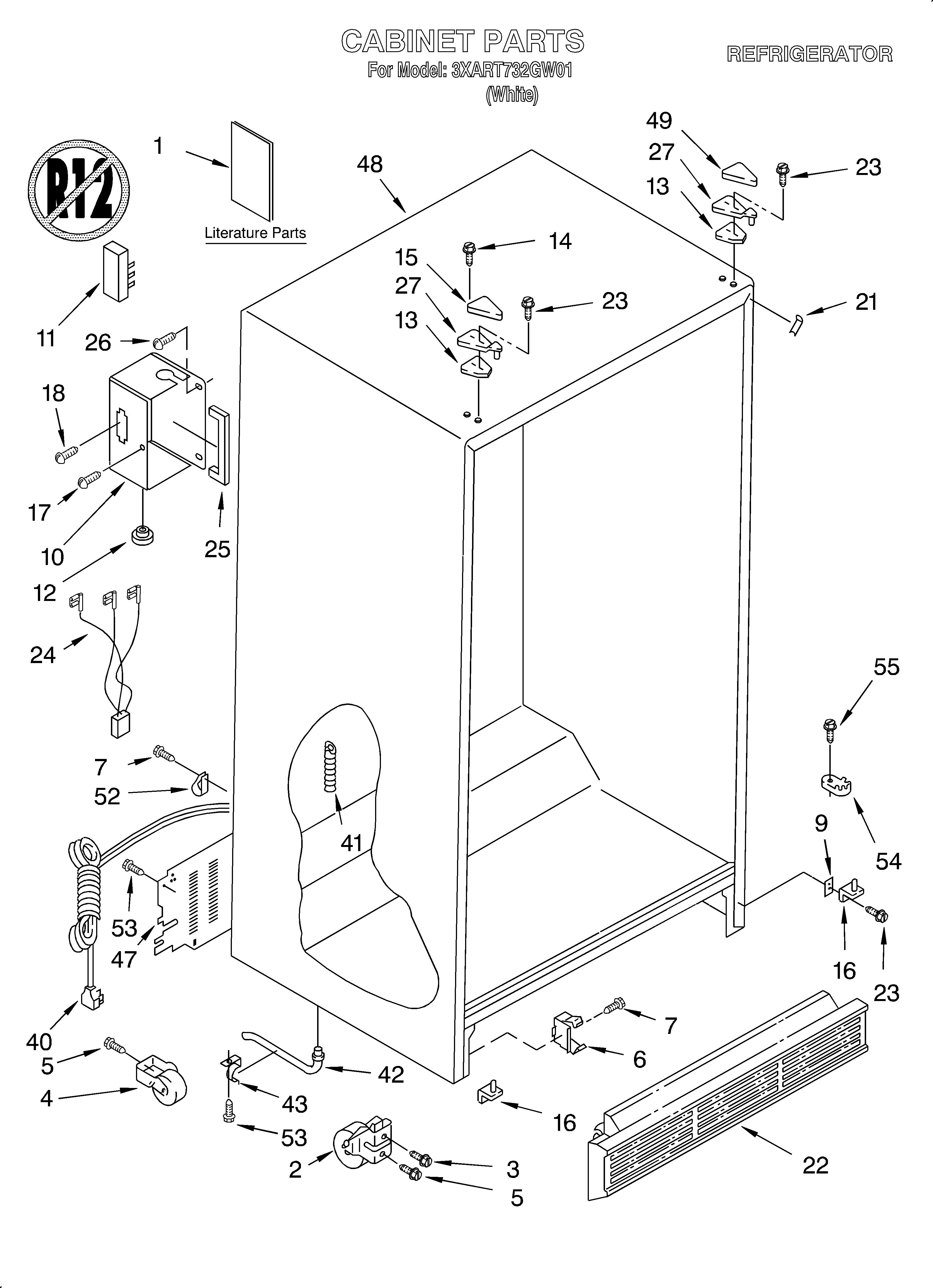 Whirlpool 3XART732GW01 cabinet/literature diagram