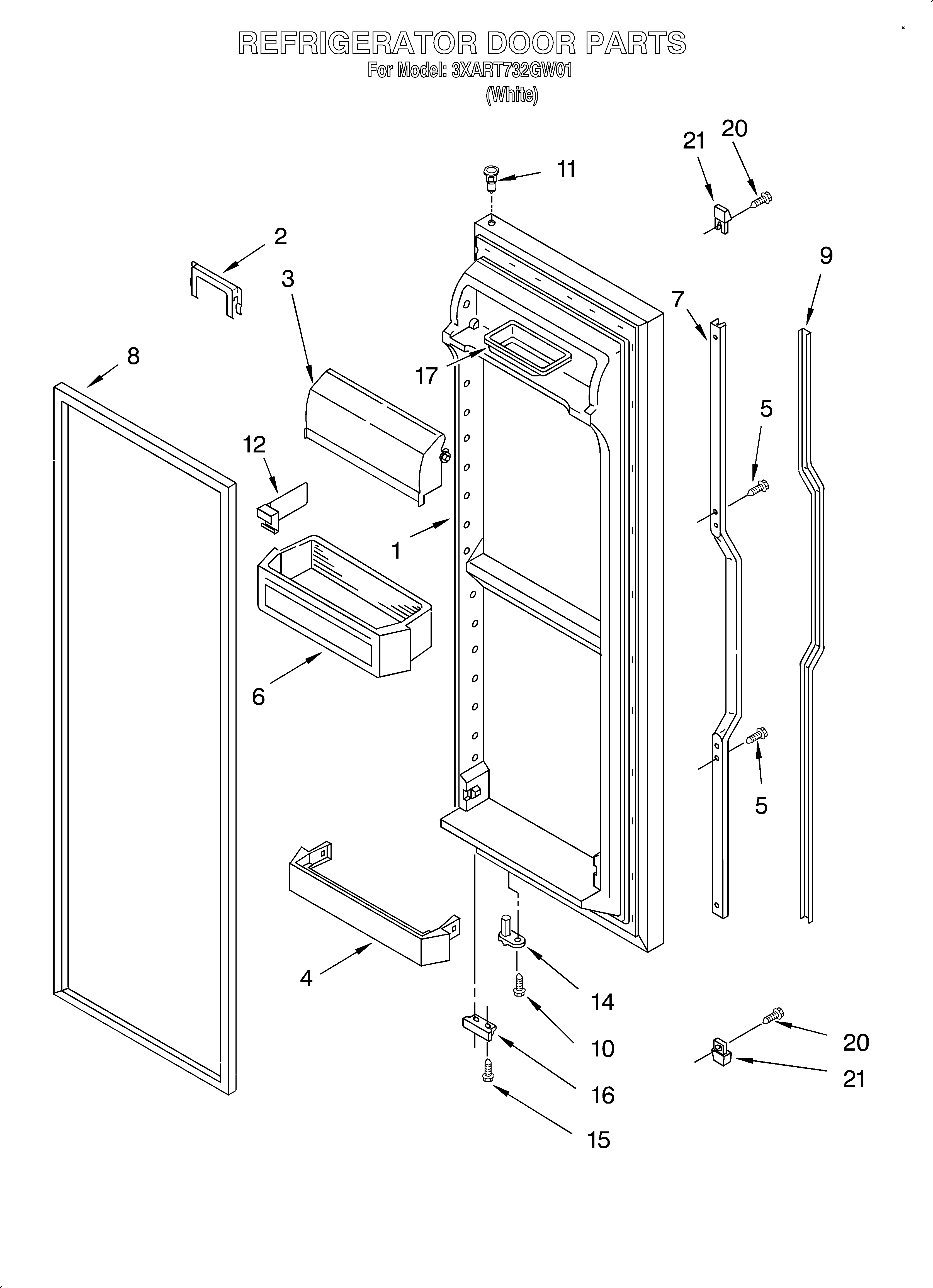 Whirlpool 3XART732GW01 refrigerator door diagram