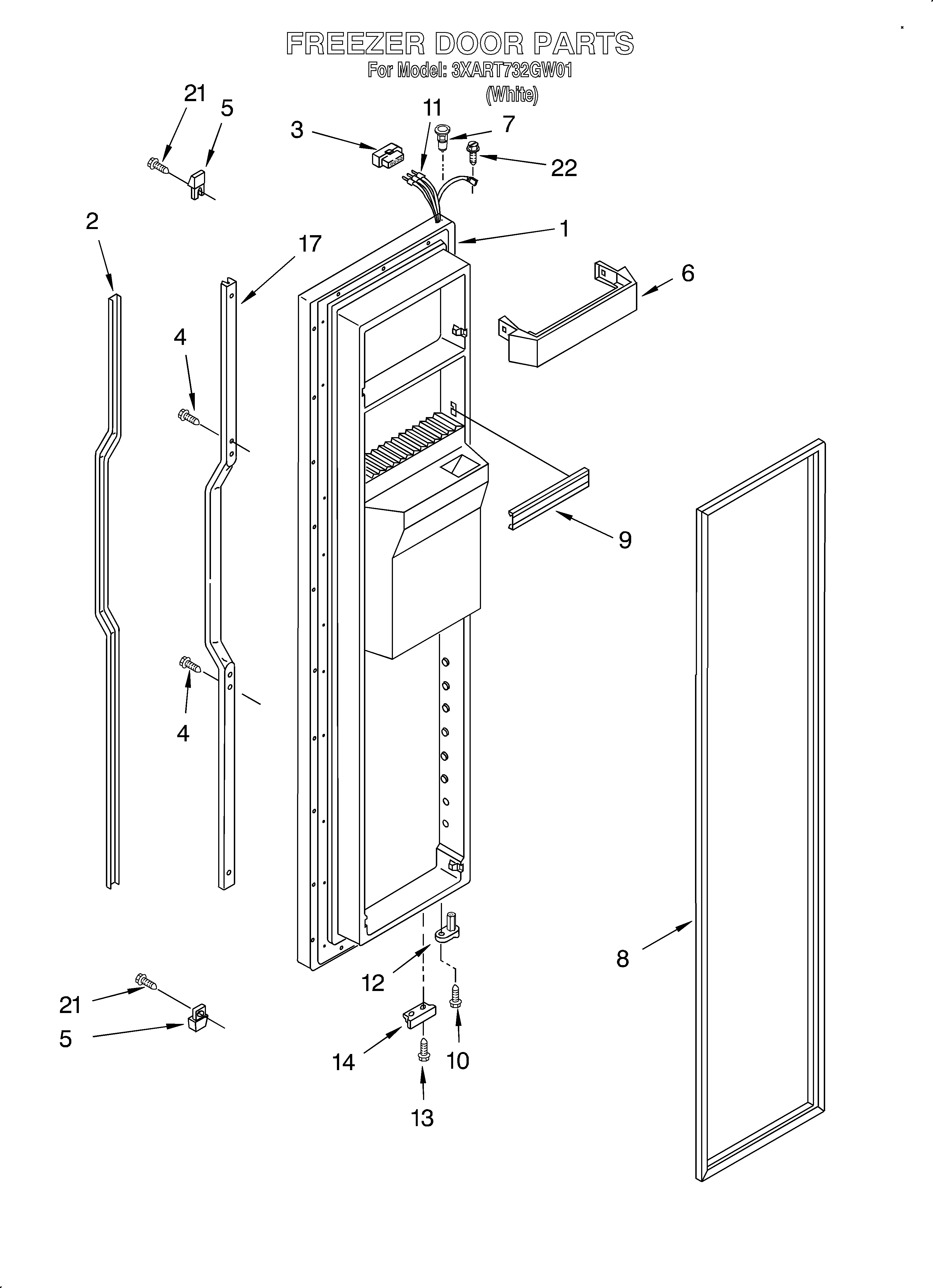 Whirlpool 3XART732GW01 freezer door diagram
