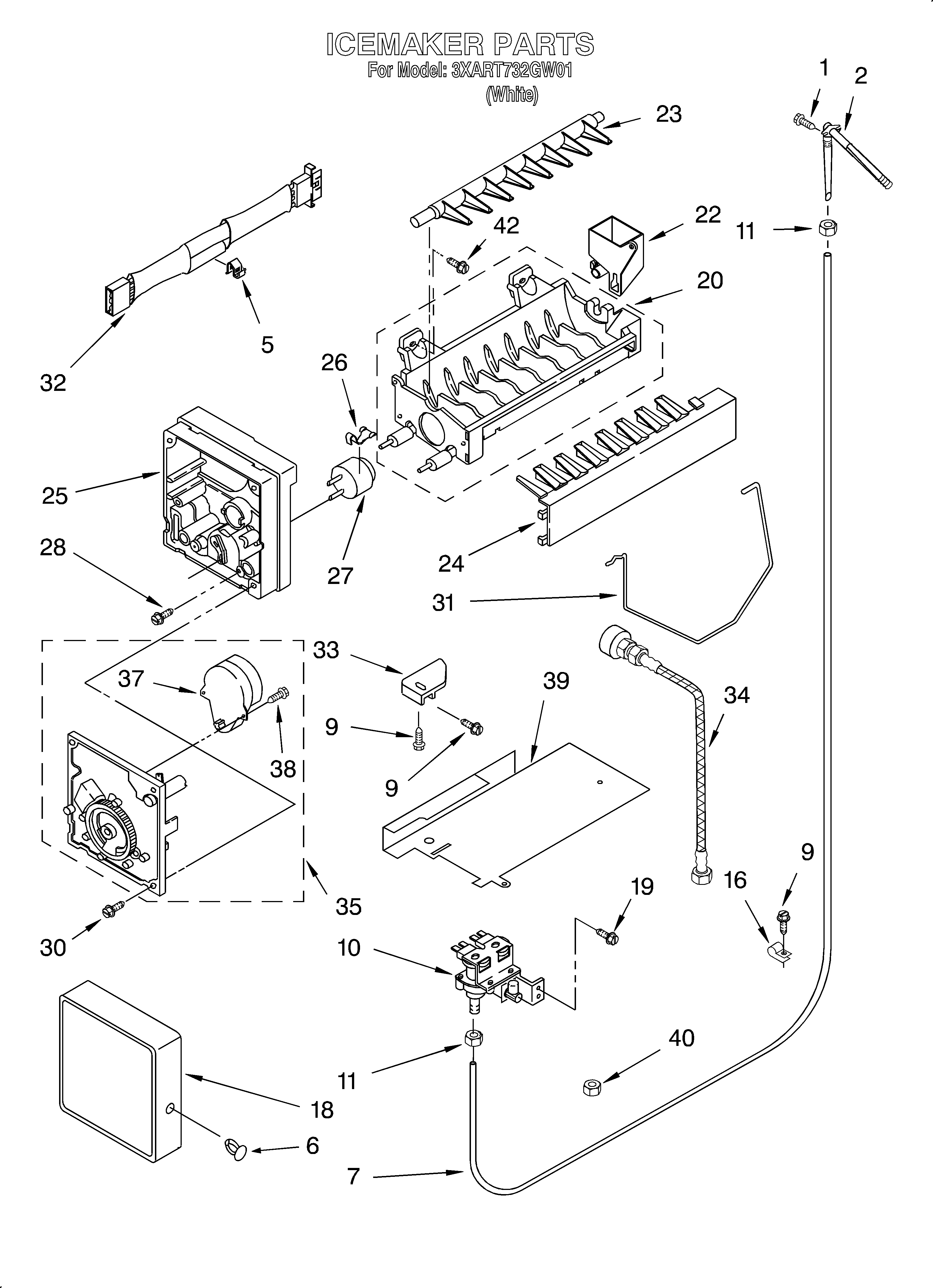 Whirlpool 3XART732GW01 icemaker diagram