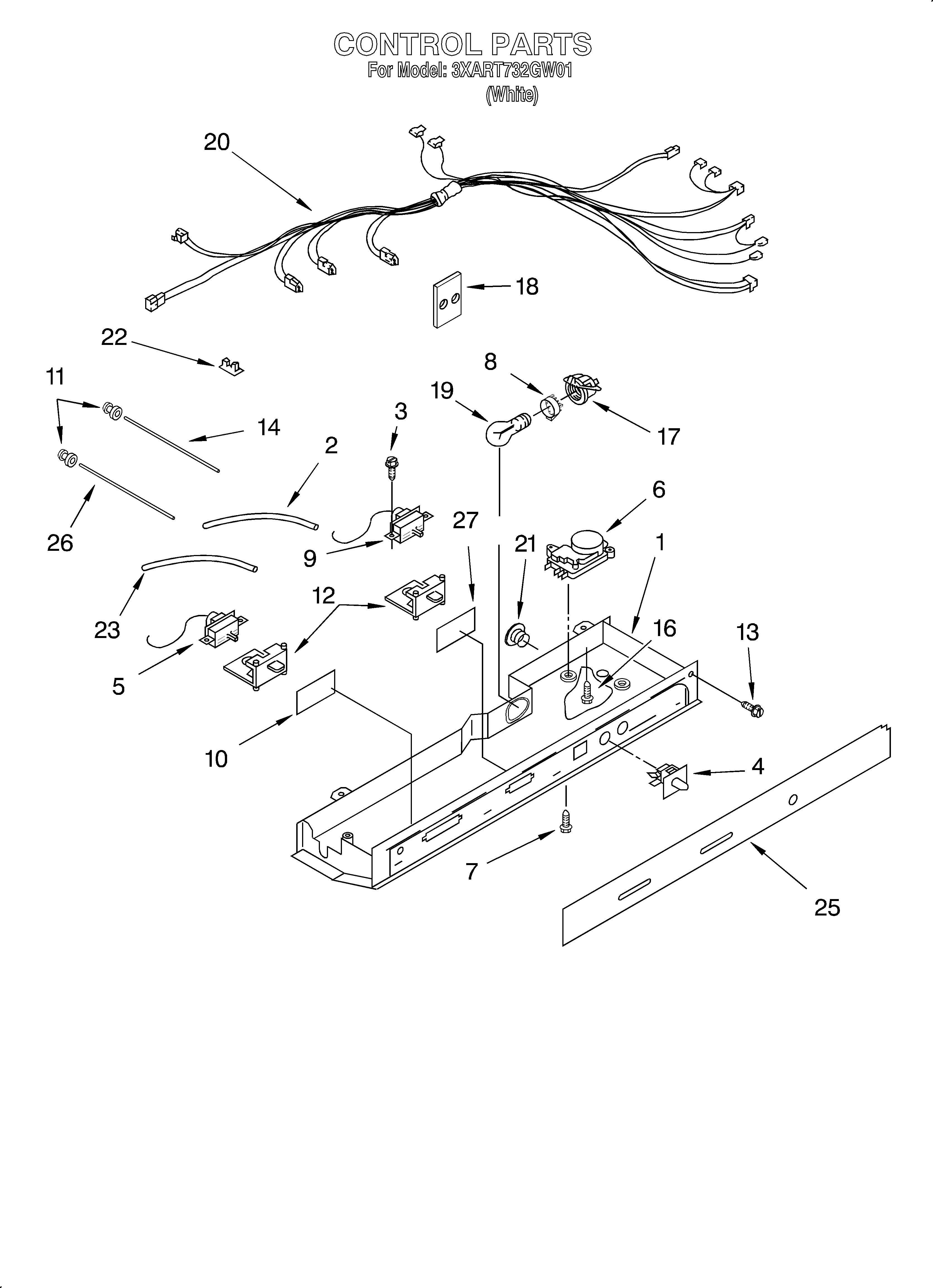 Whirlpool 3XART732GW01 control/optional diagram