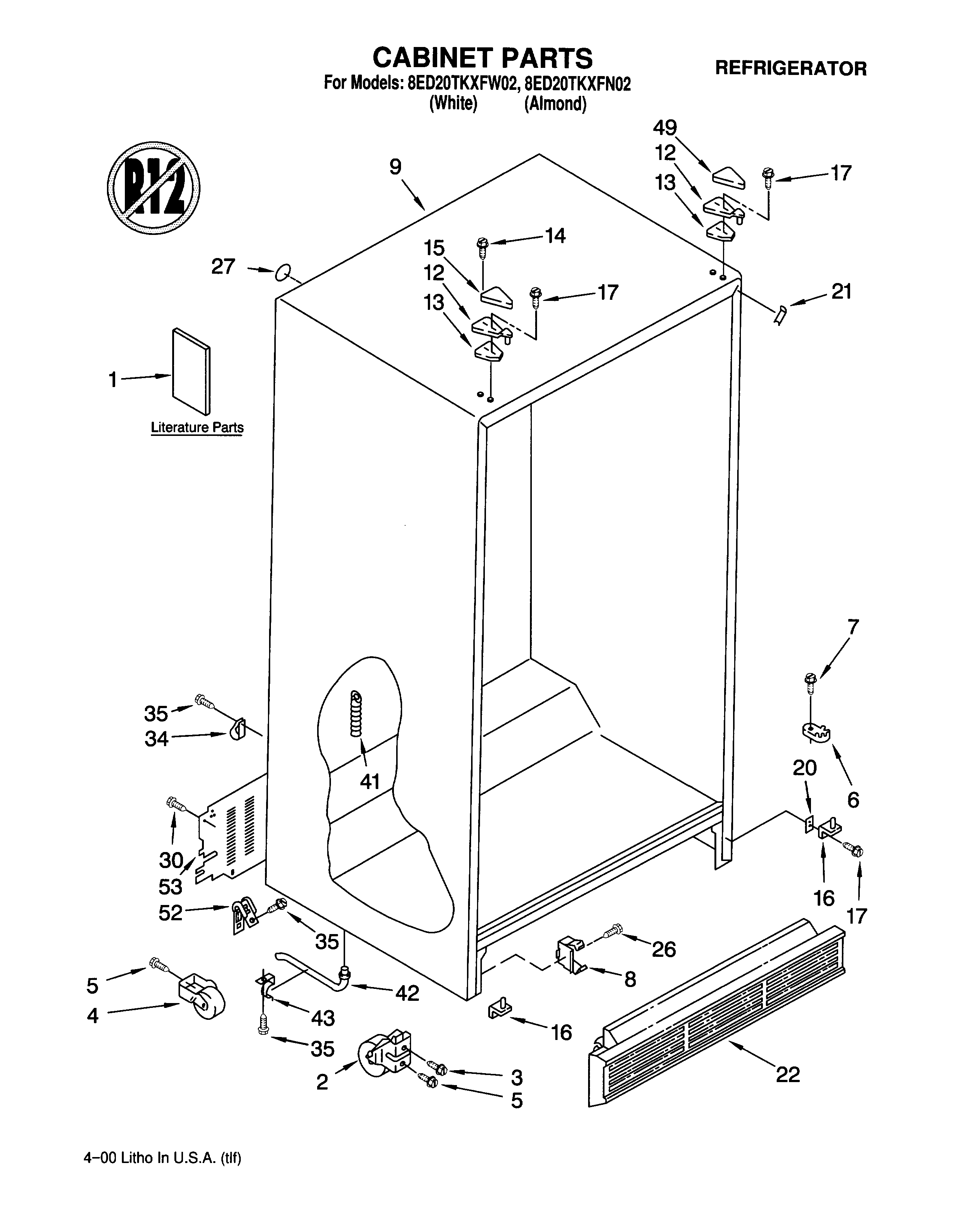 Whirlpool 8ED20TKXFN02 cabinet/literature diagram