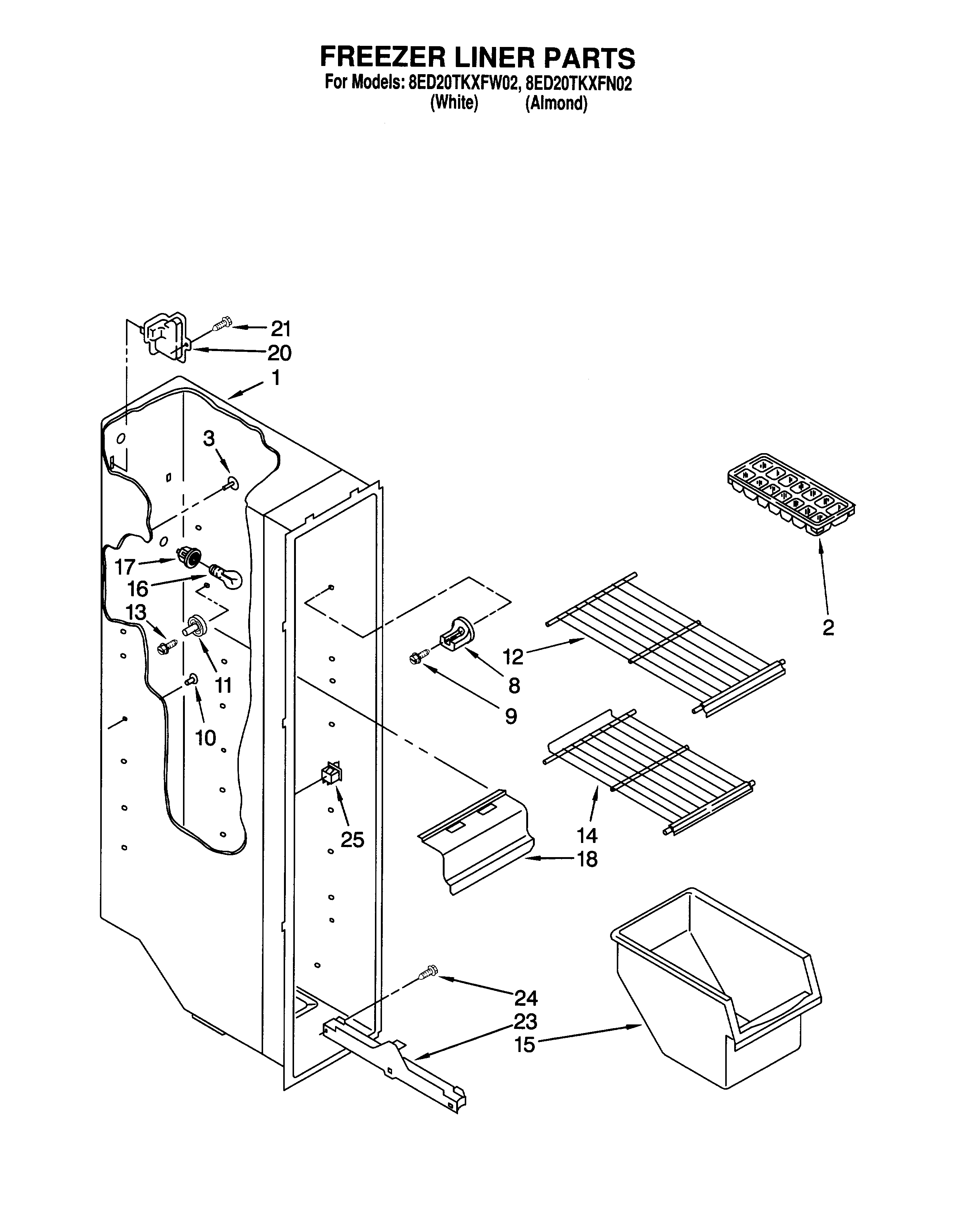 Whirlpool 8ED20TKXFN02 freezer liner diagram