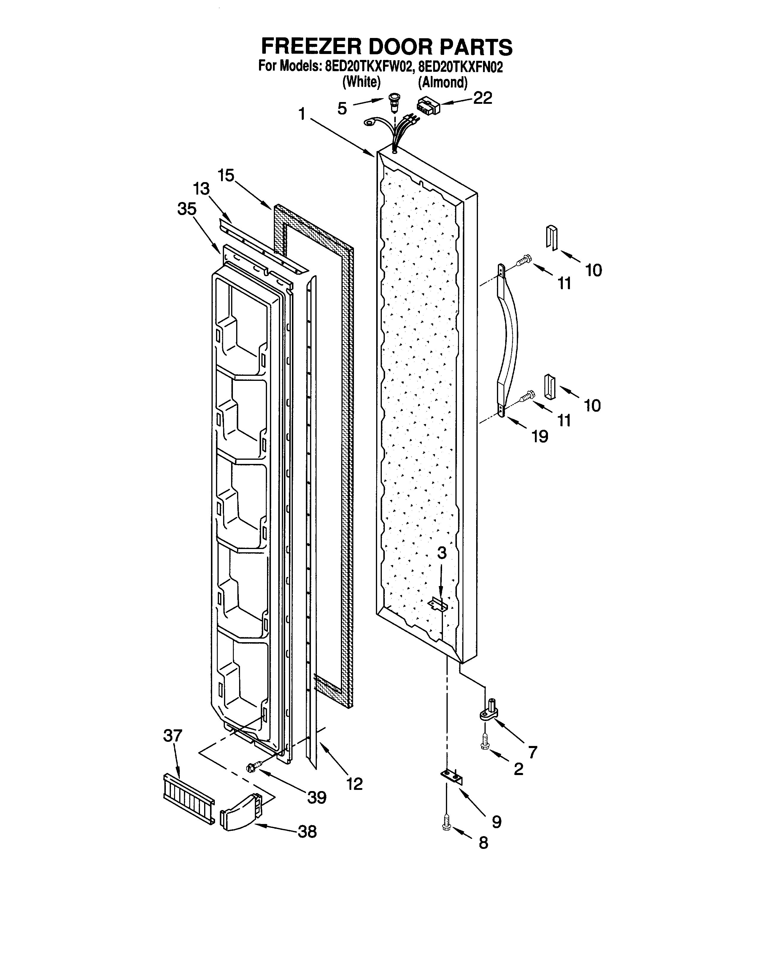 Whirlpool 8ED20TKXFN02 freezer door diagram
