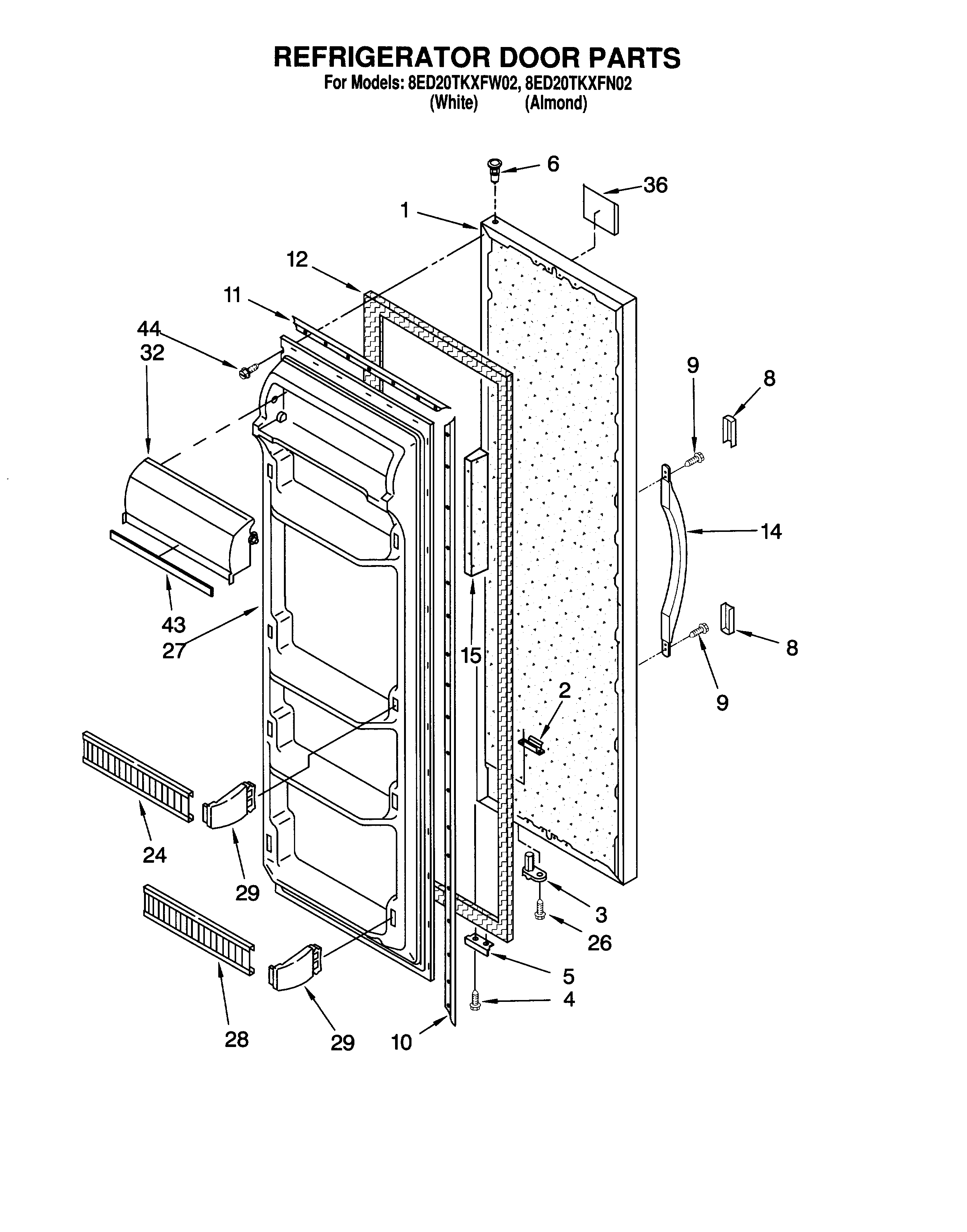 Whirlpool 8ED20TKXFN02 refrigerator door diagram