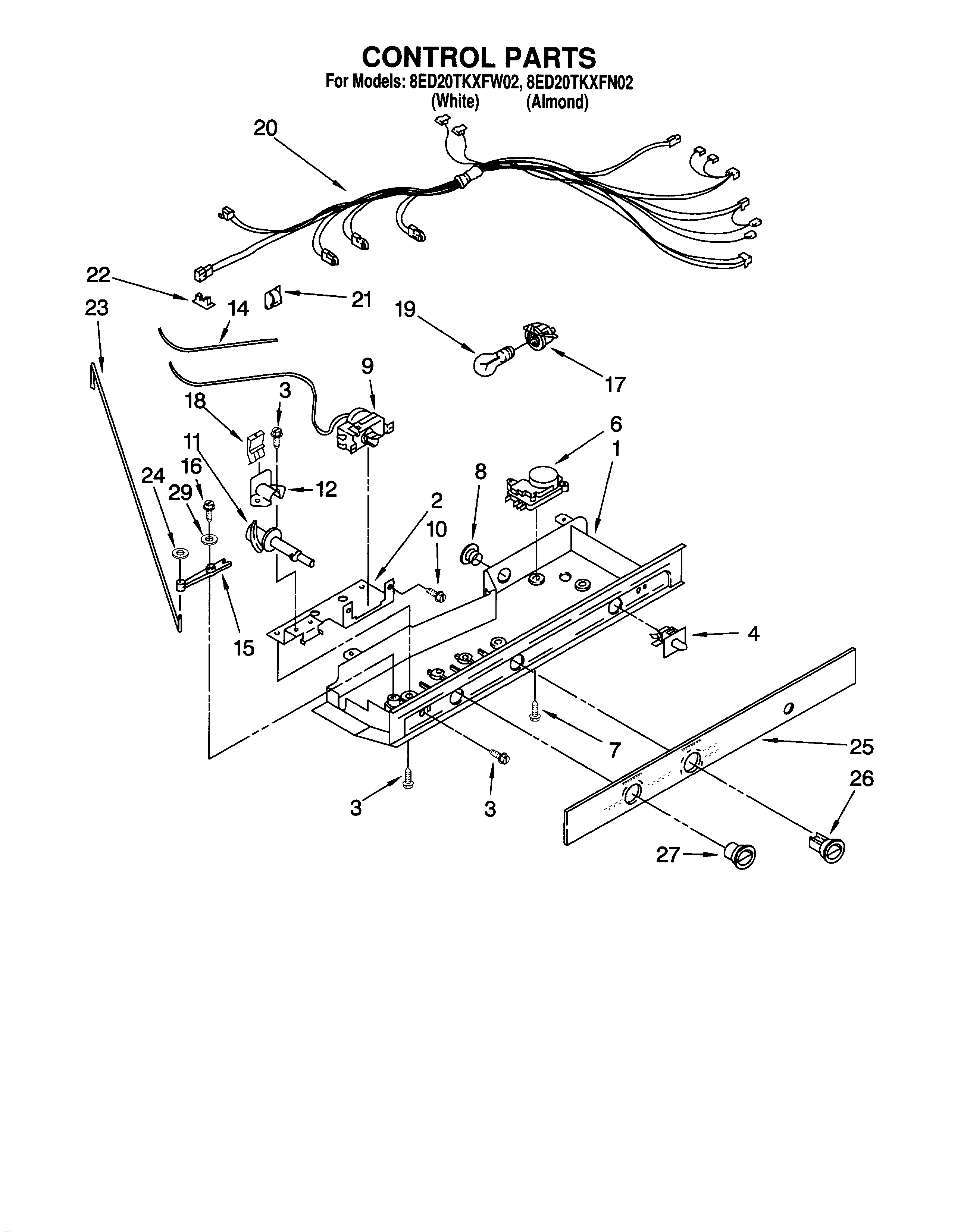 Whirlpool 8ED20TKXFN02 control/optional diagram