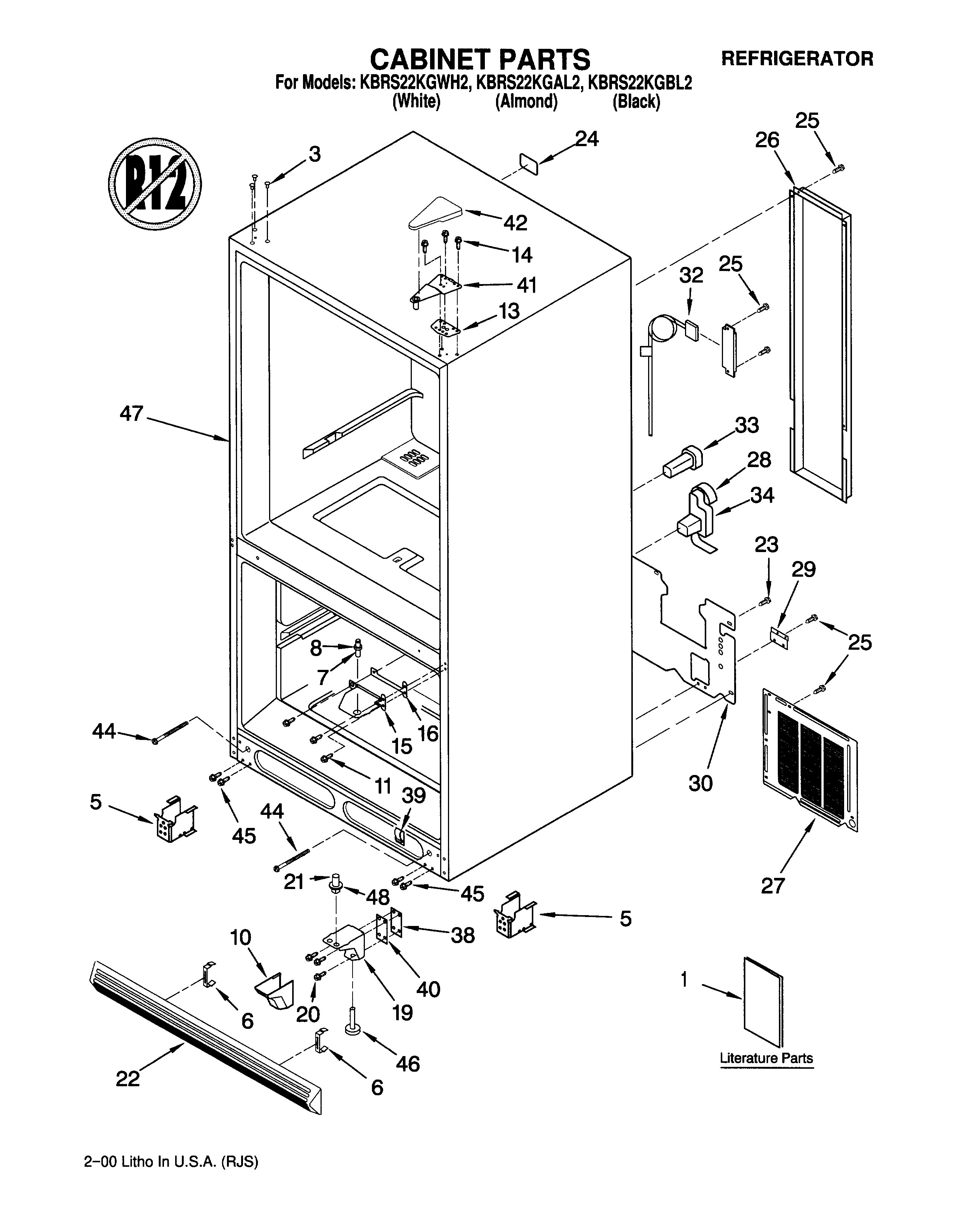 KitchenAid KBRS22KGBL2 cabinet/literature diagram