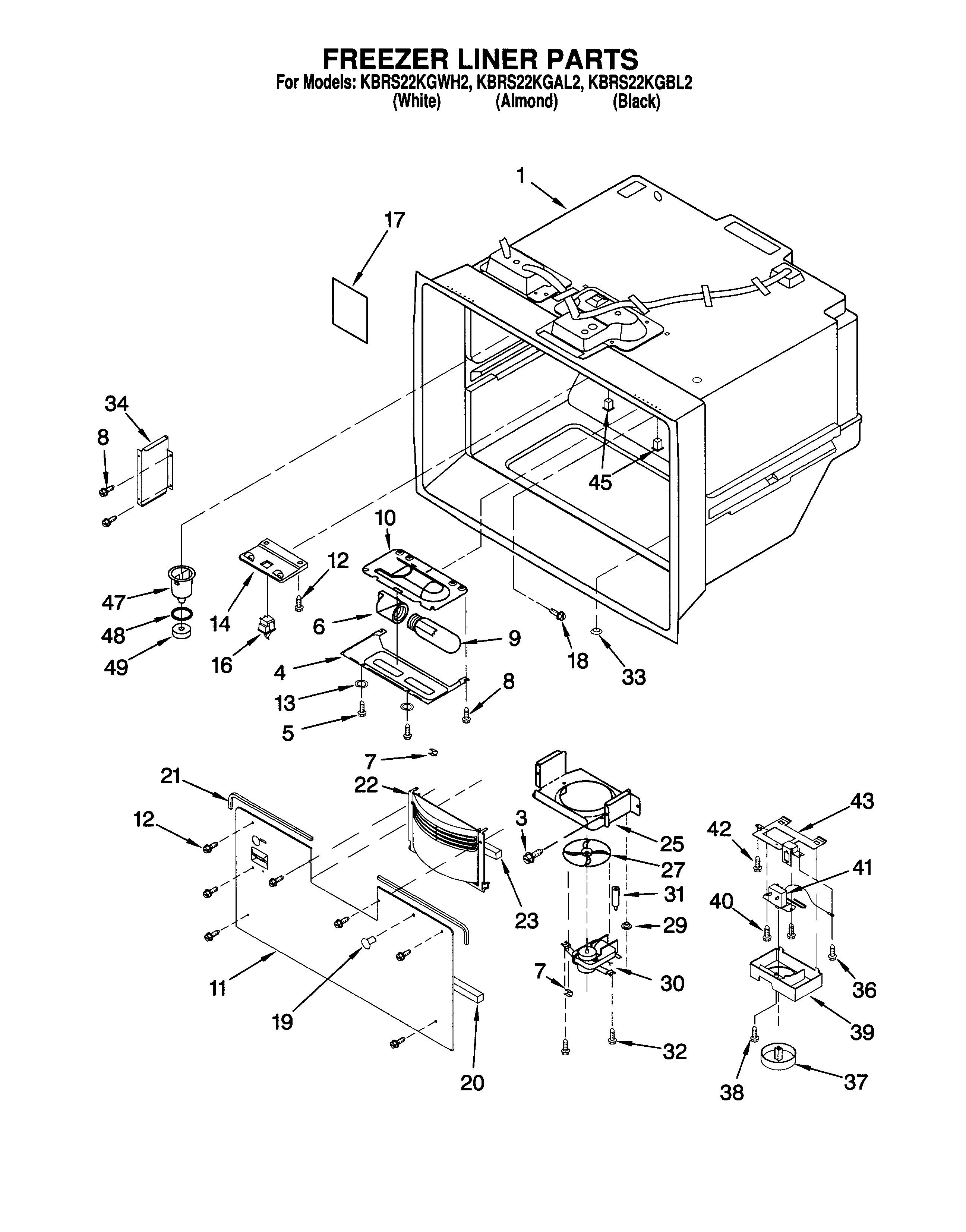 KitchenAid KBRS22KGBL2 freezer liner diagram