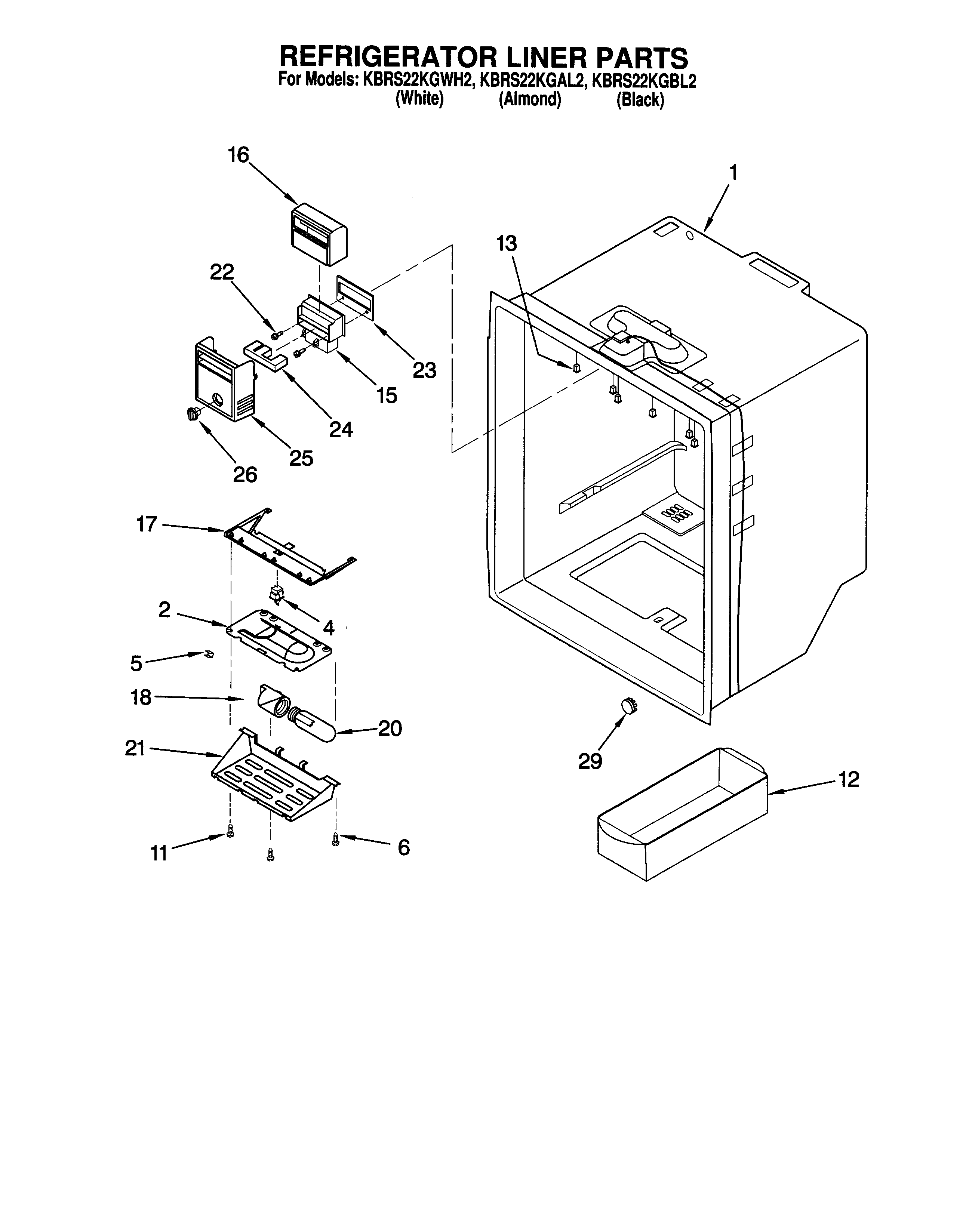 KitchenAid KBRS22KGBL2 refrigerator liner diagram