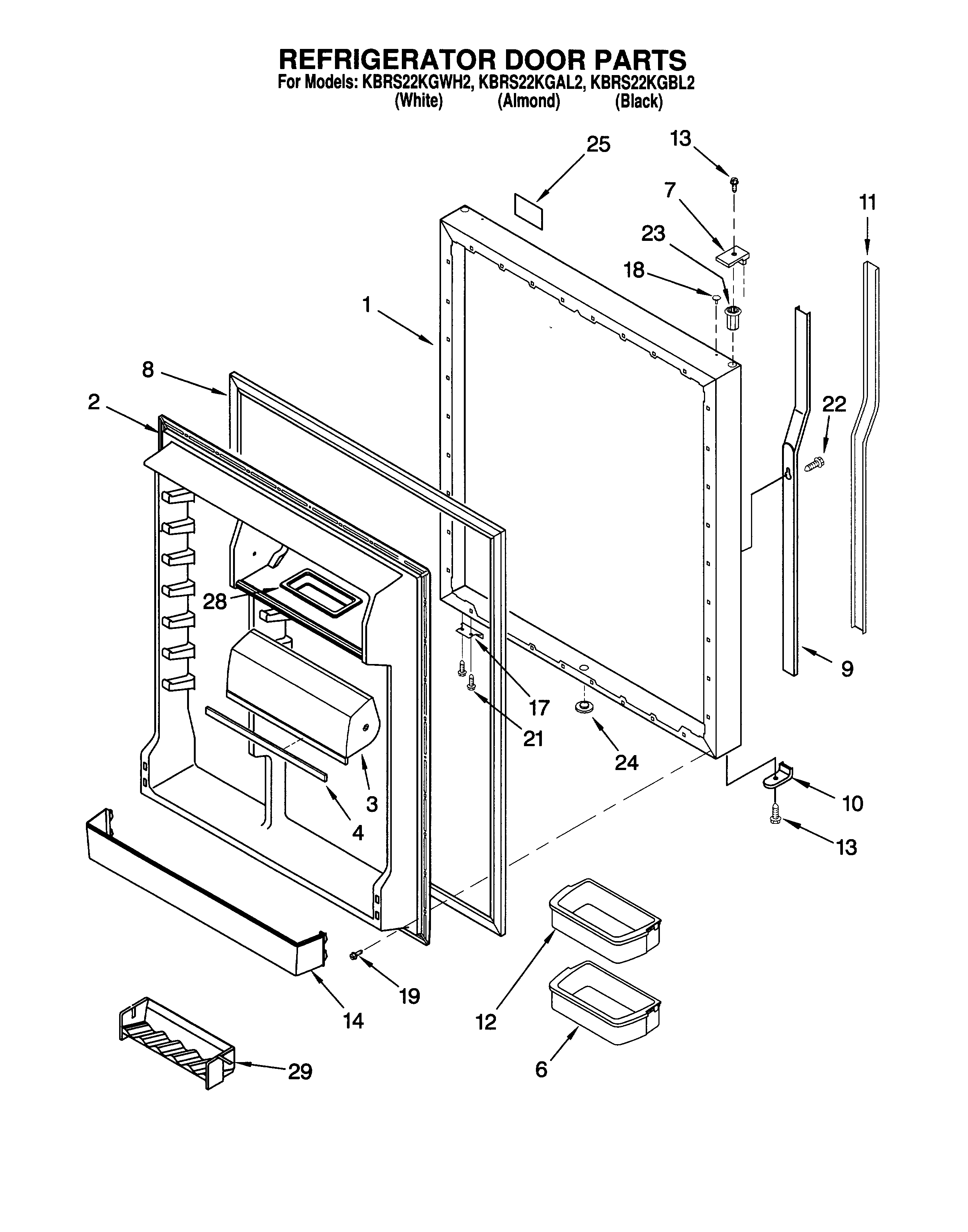 KitchenAid KBRS22KGBL2 refrigerator door diagram