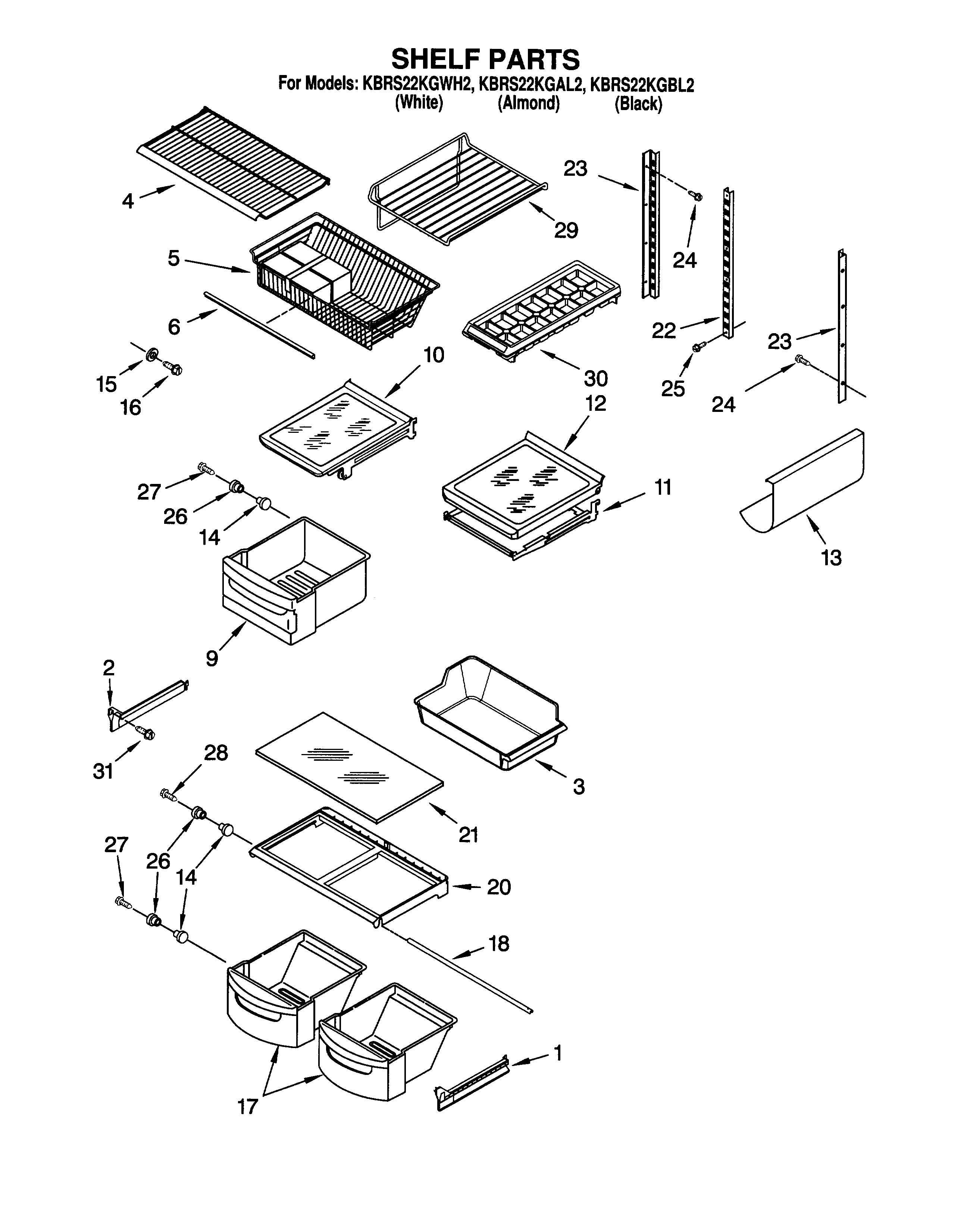 KitchenAid KBRS22KGBL2 shelf/optional diagram