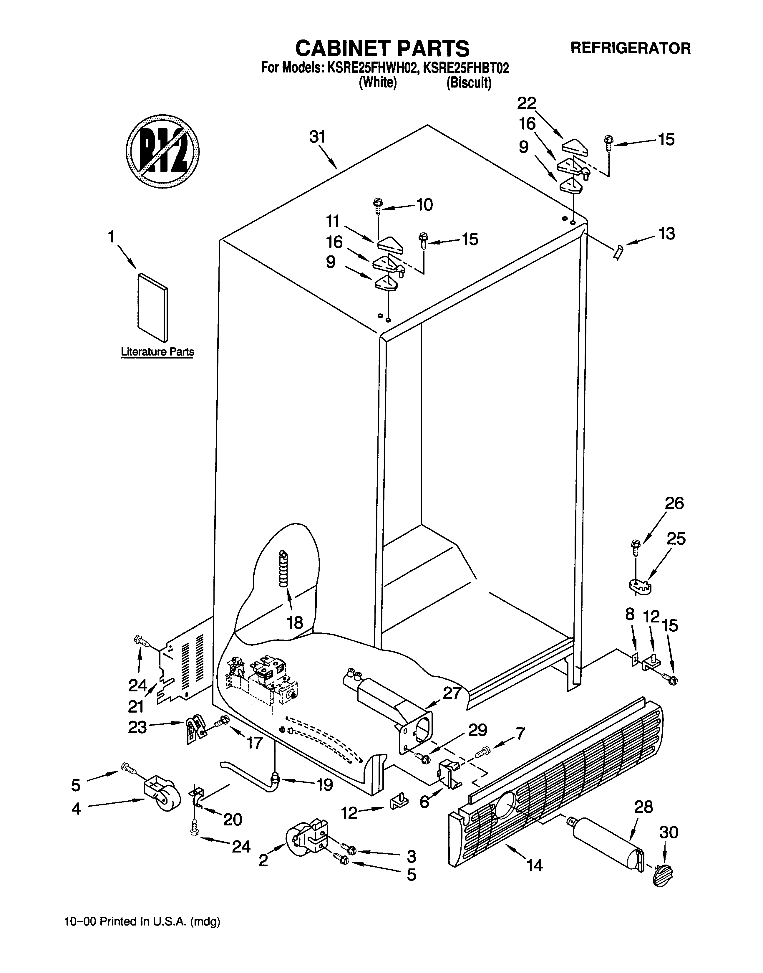KitchenAid KSRE25FHWH02 cabinet/literature diagram