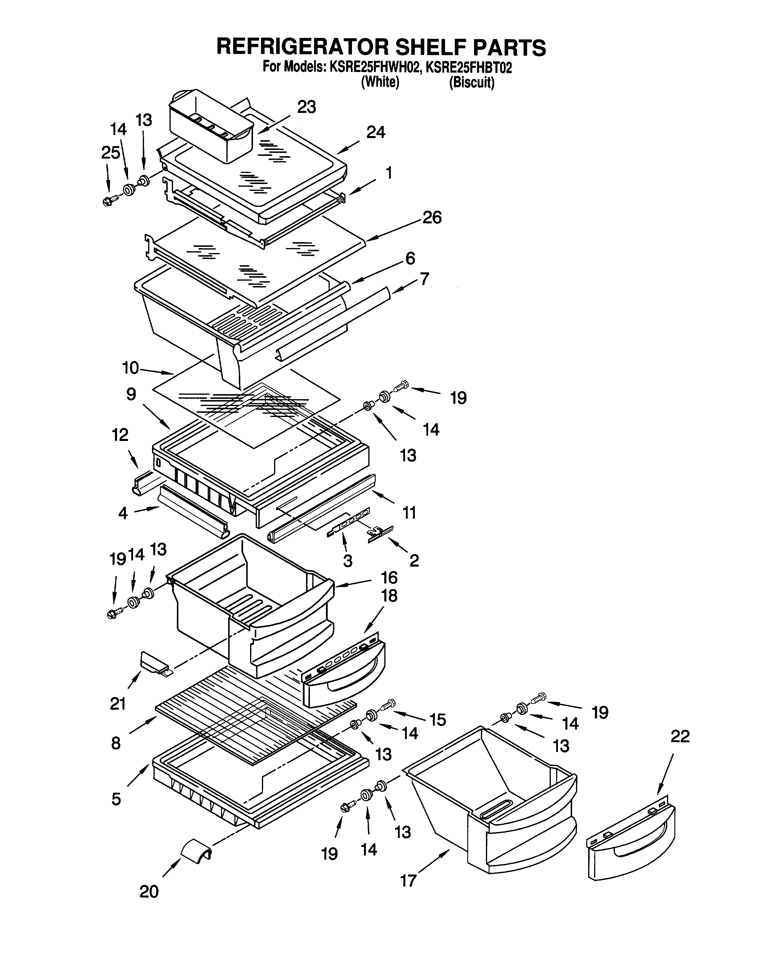 KitchenAid KSRE25FHWH02 refrigerator shelf diagram