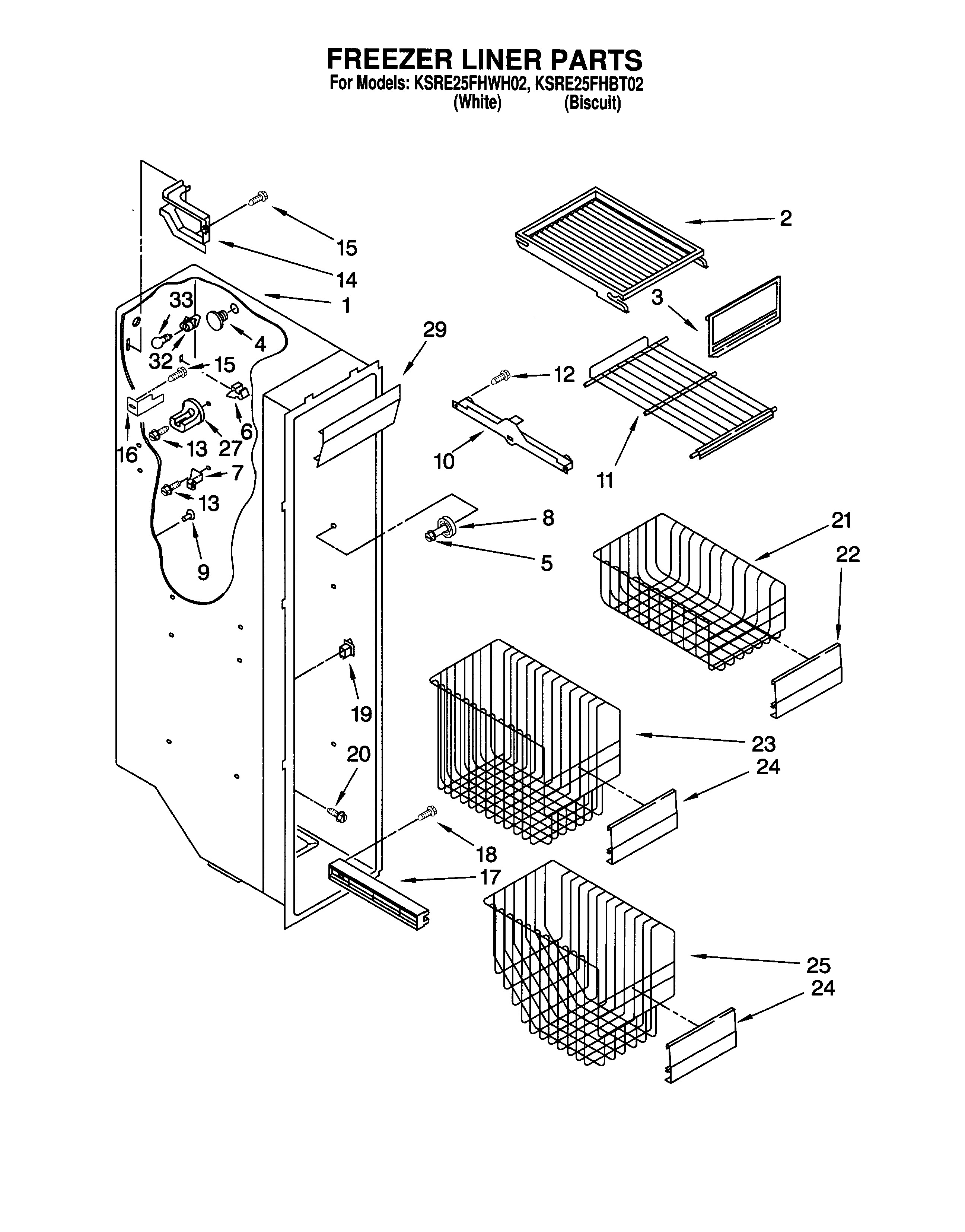 KitchenAid KSRE25FHWH02 freezer liner diagram
