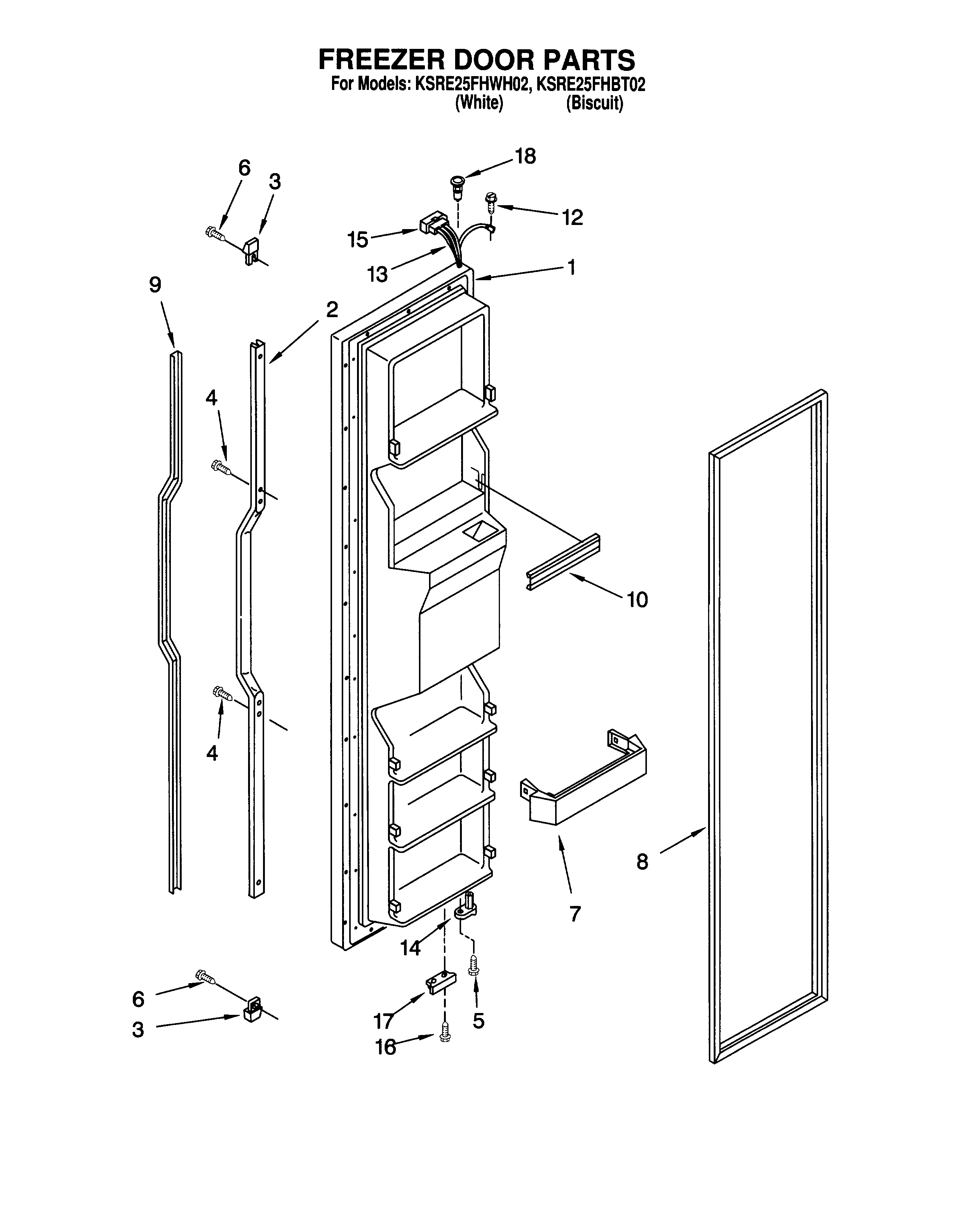KitchenAid KSRE25FHWH02 freezer door diagram