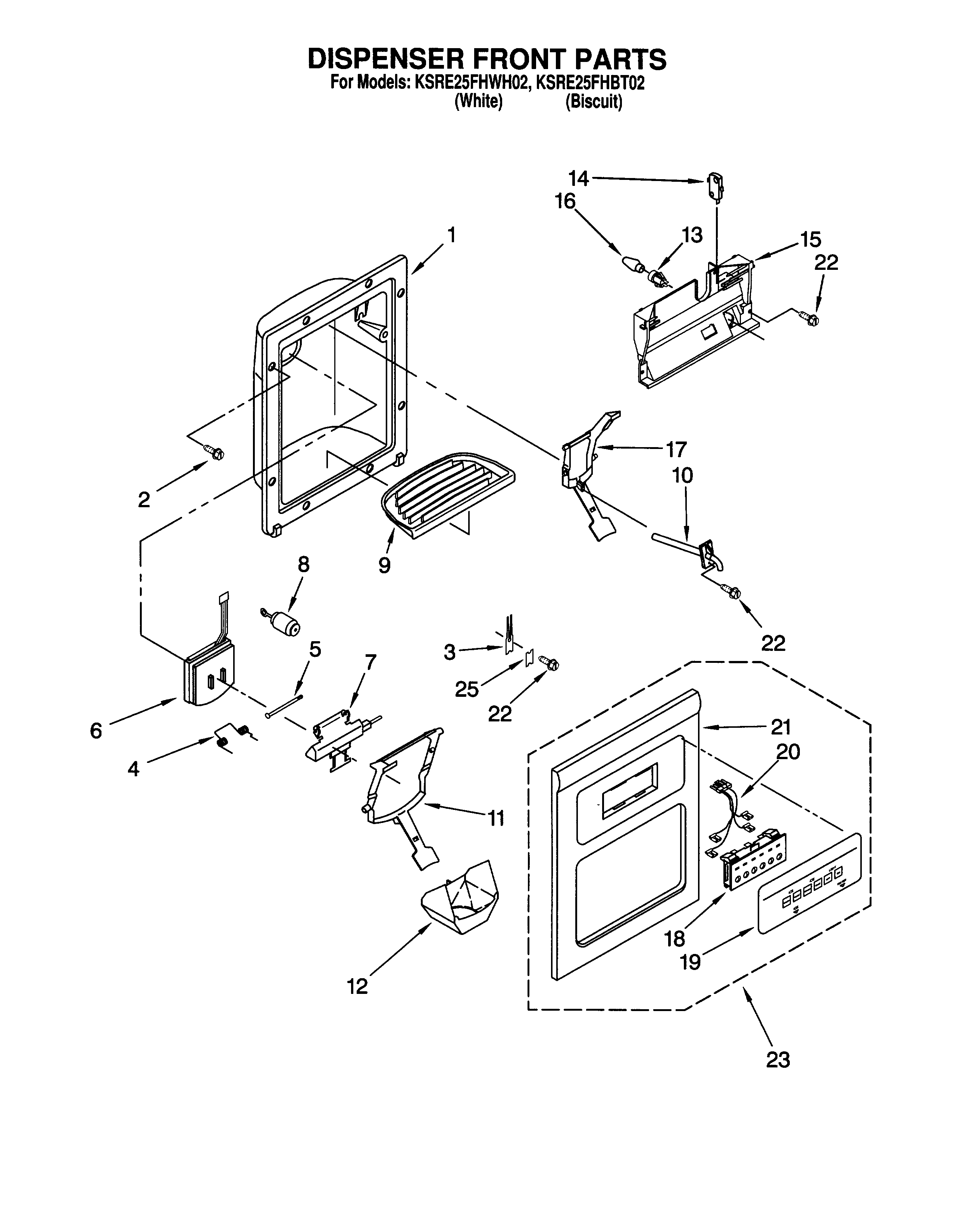 KitchenAid KSRE25FHWH02 dispenser front diagram