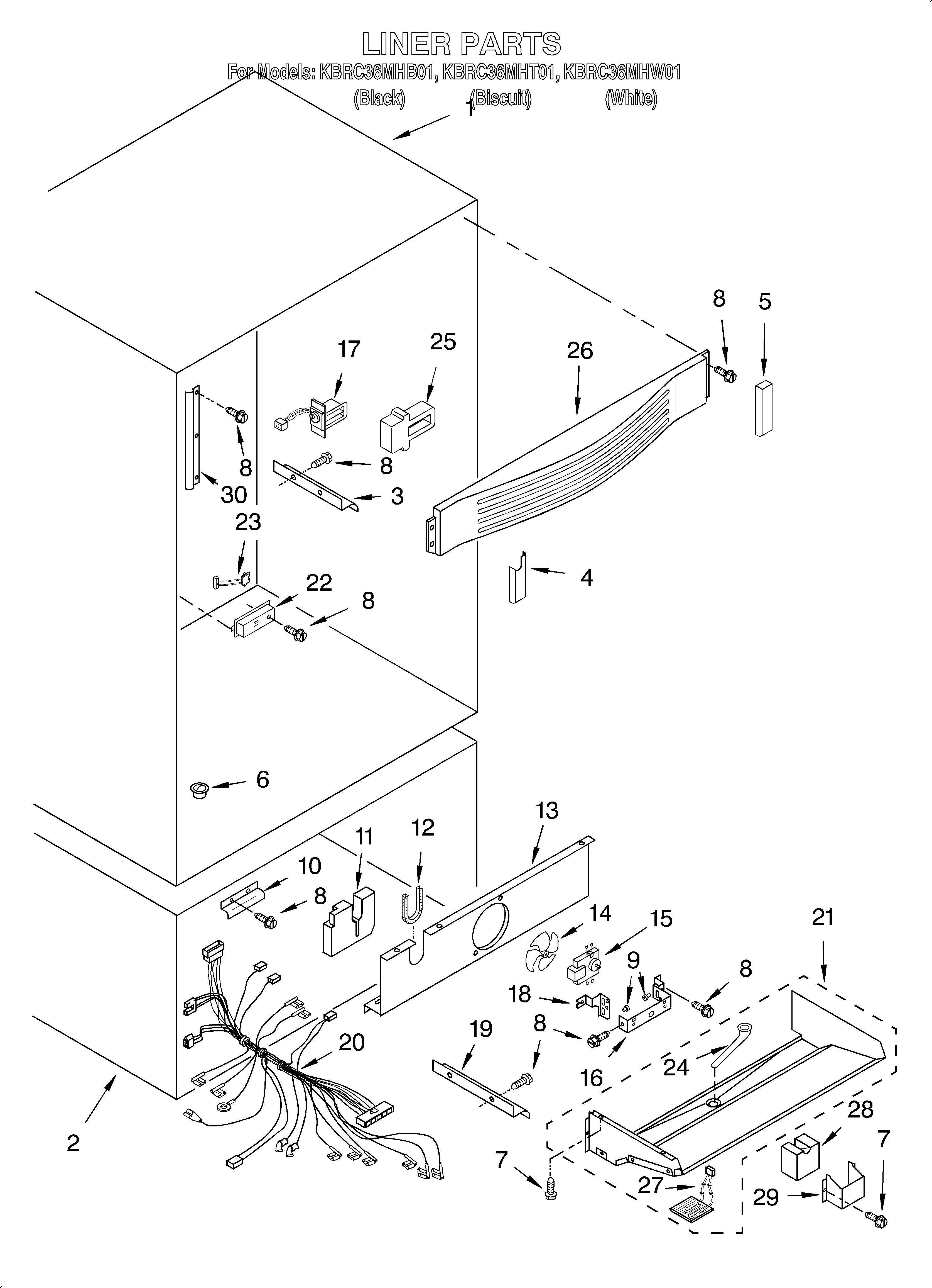 KitchenAid KBRC36MHW01 liner diagram